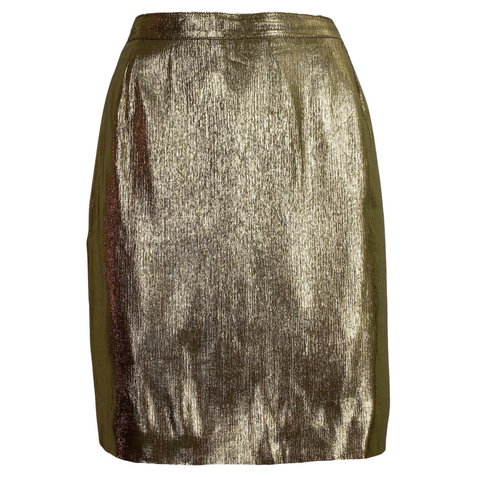 Genny Gold Silk Lurex Evening Short Skirt 1980s For Sale
