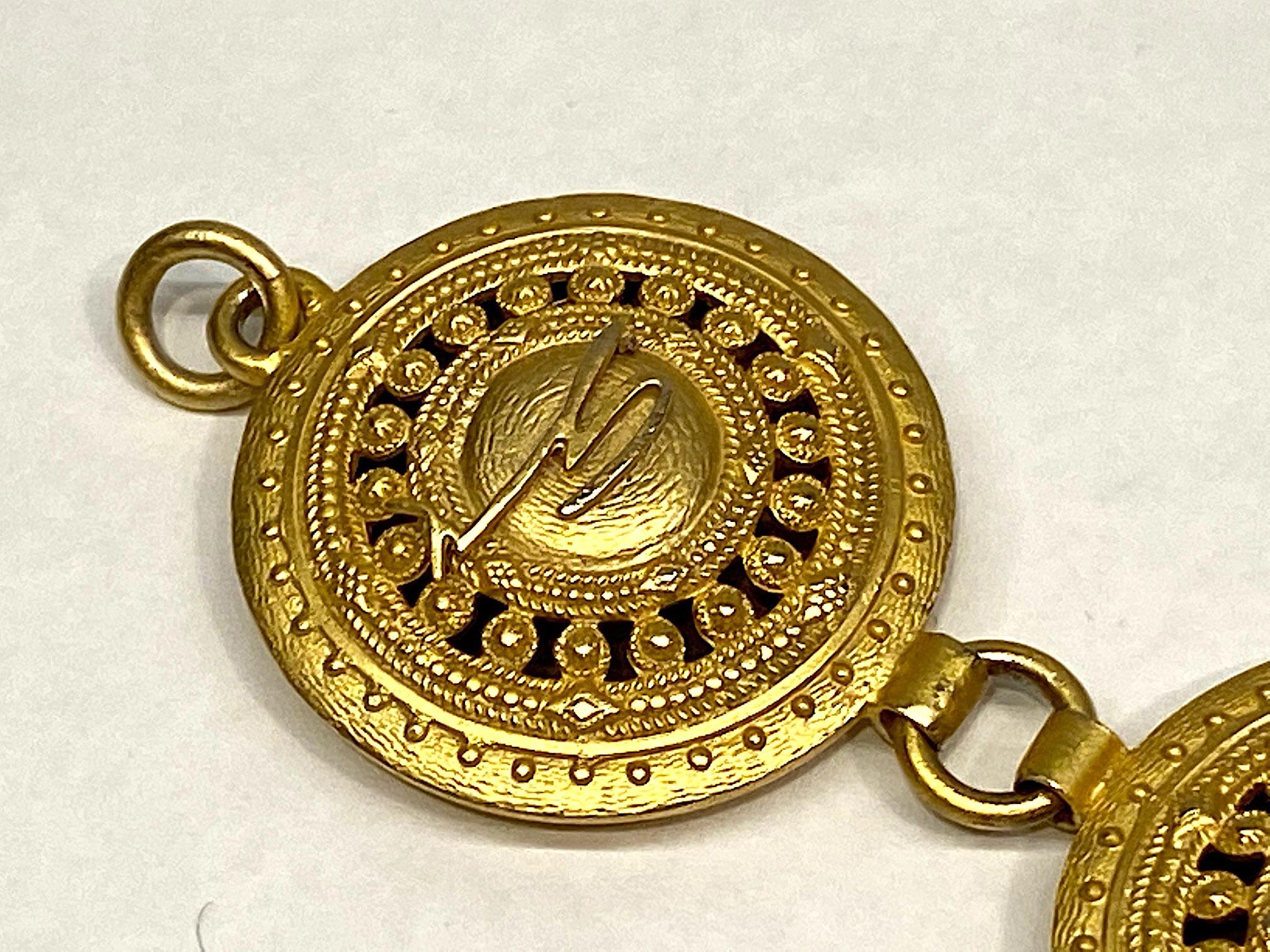 Genny Italy 1990s Satin Gold Etruscan Bracelet In Good Condition In New York, NY