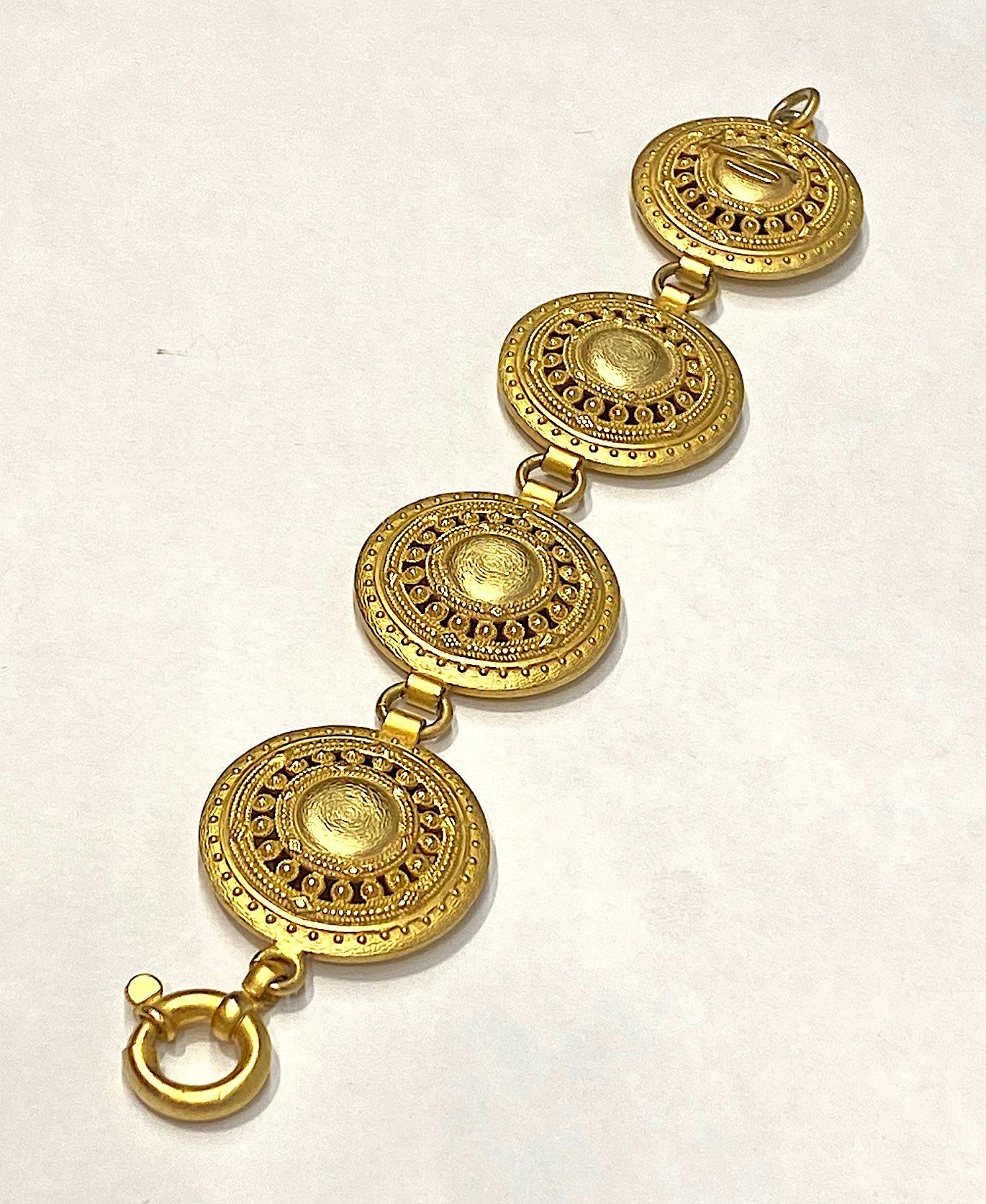 Genny Italy 1990s Satin Gold Etruscan Bracelet 1