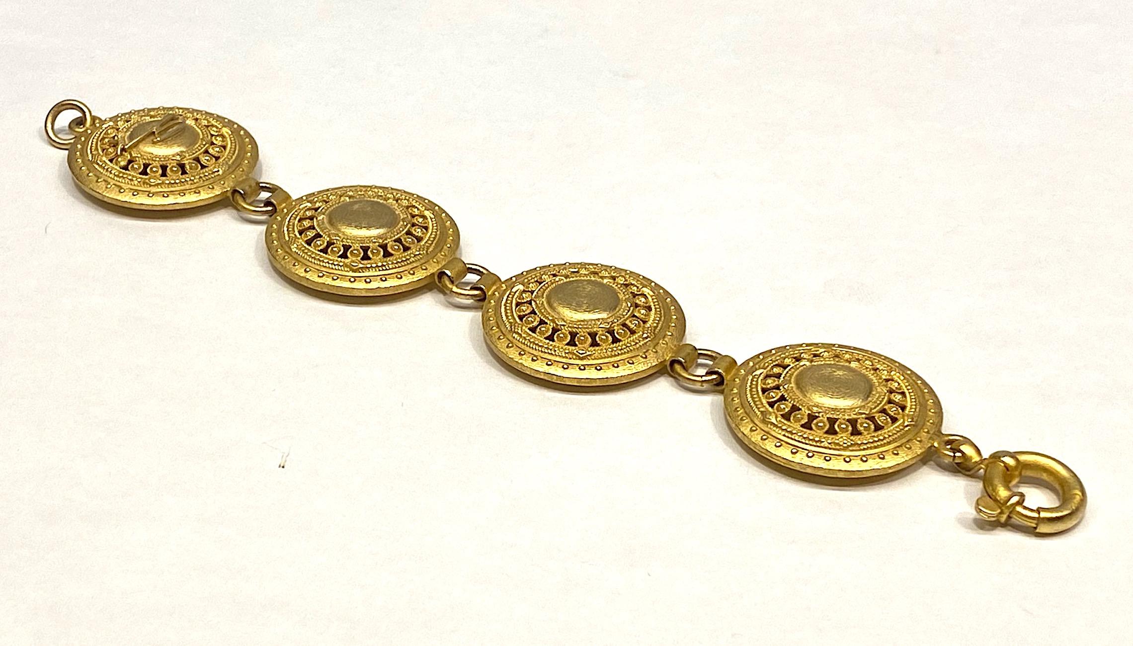 Genny Italy 1990s Satin Gold Etruscan Bracelet 2