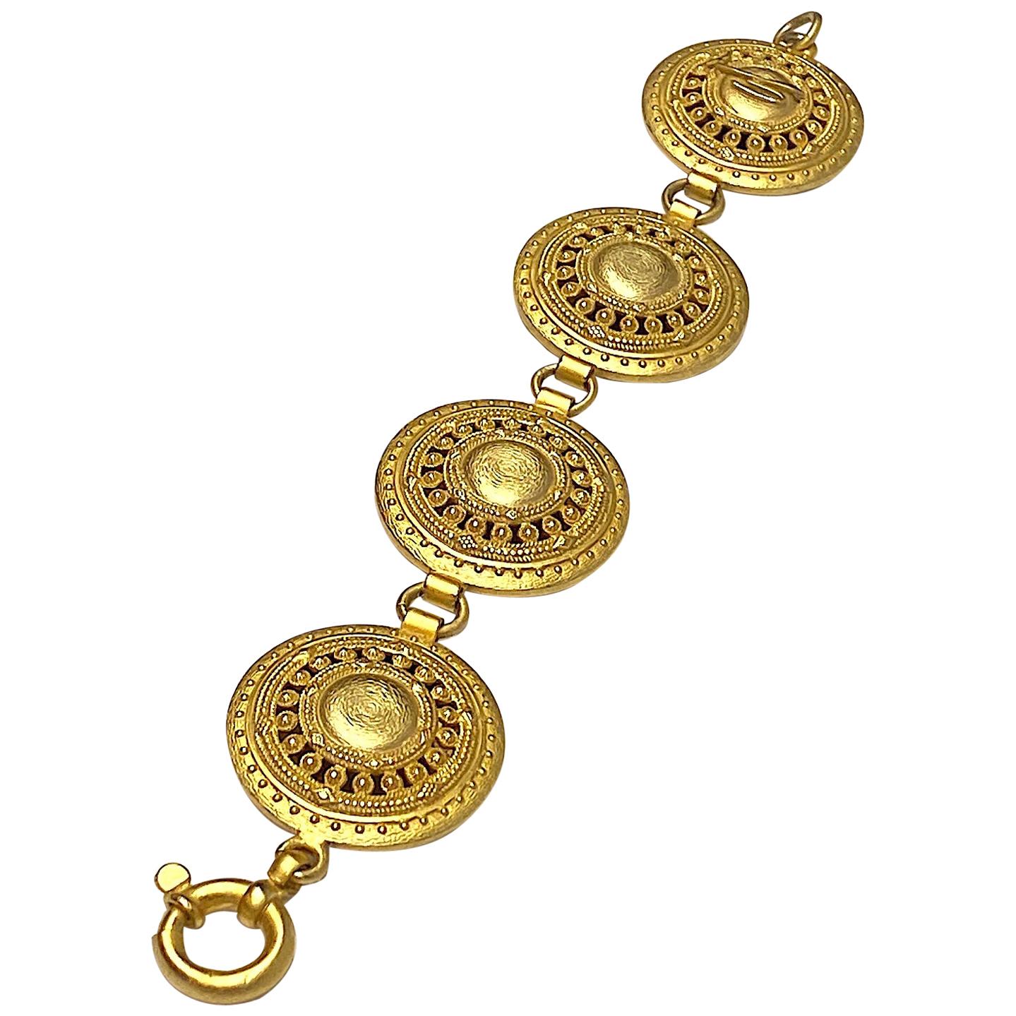 Genny Italy 1990s Satin Gold Etruscan Bracelet