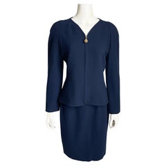 Genny Italy Costume 2 pièces Veste crayon à fermeture éclair en laine bleu marine des années 90 Vendu par Leone US 12 