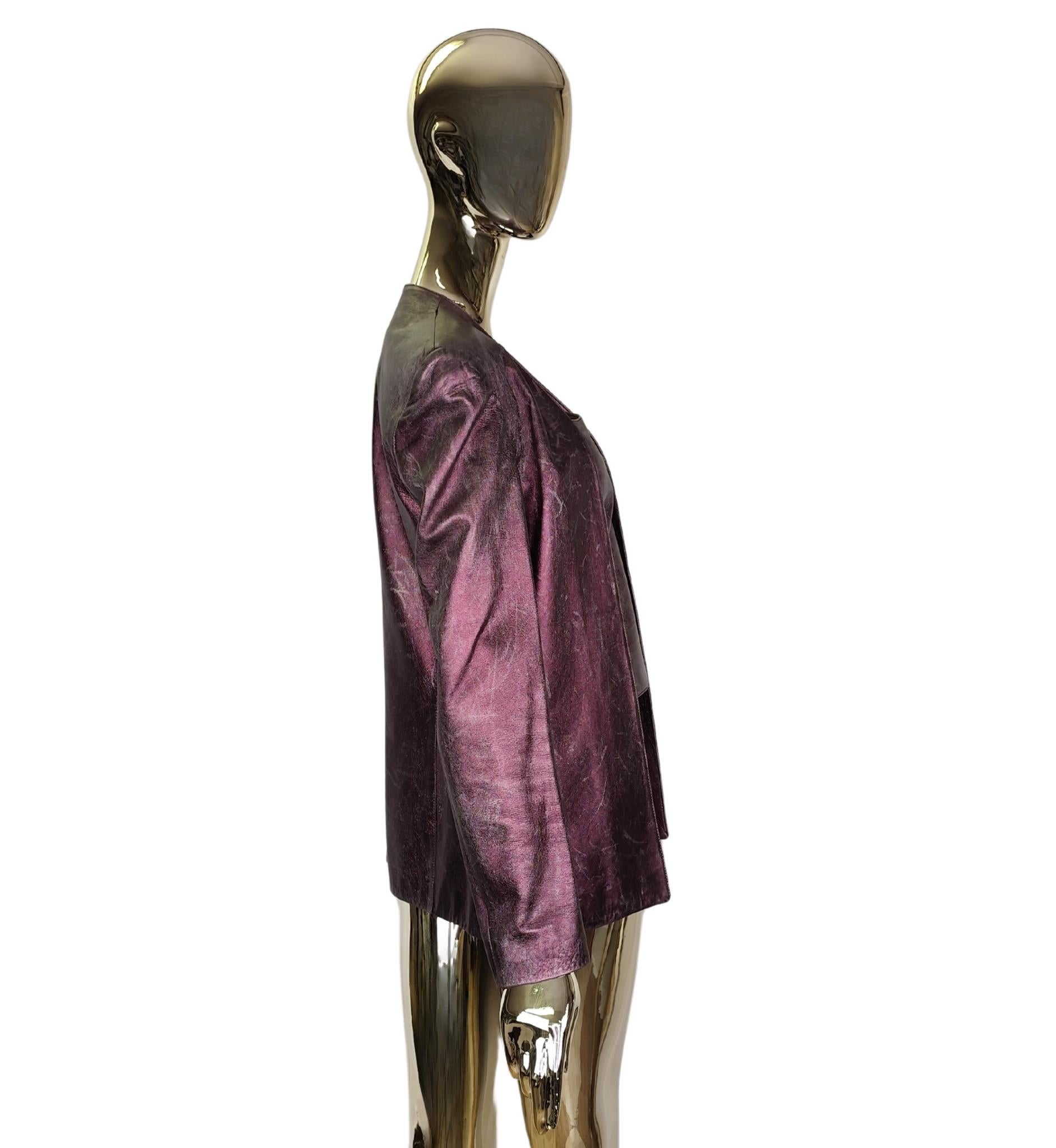 Genny Metallic lila Lederjacke und Oberteil aus Leder (Schwarz) im Angebot