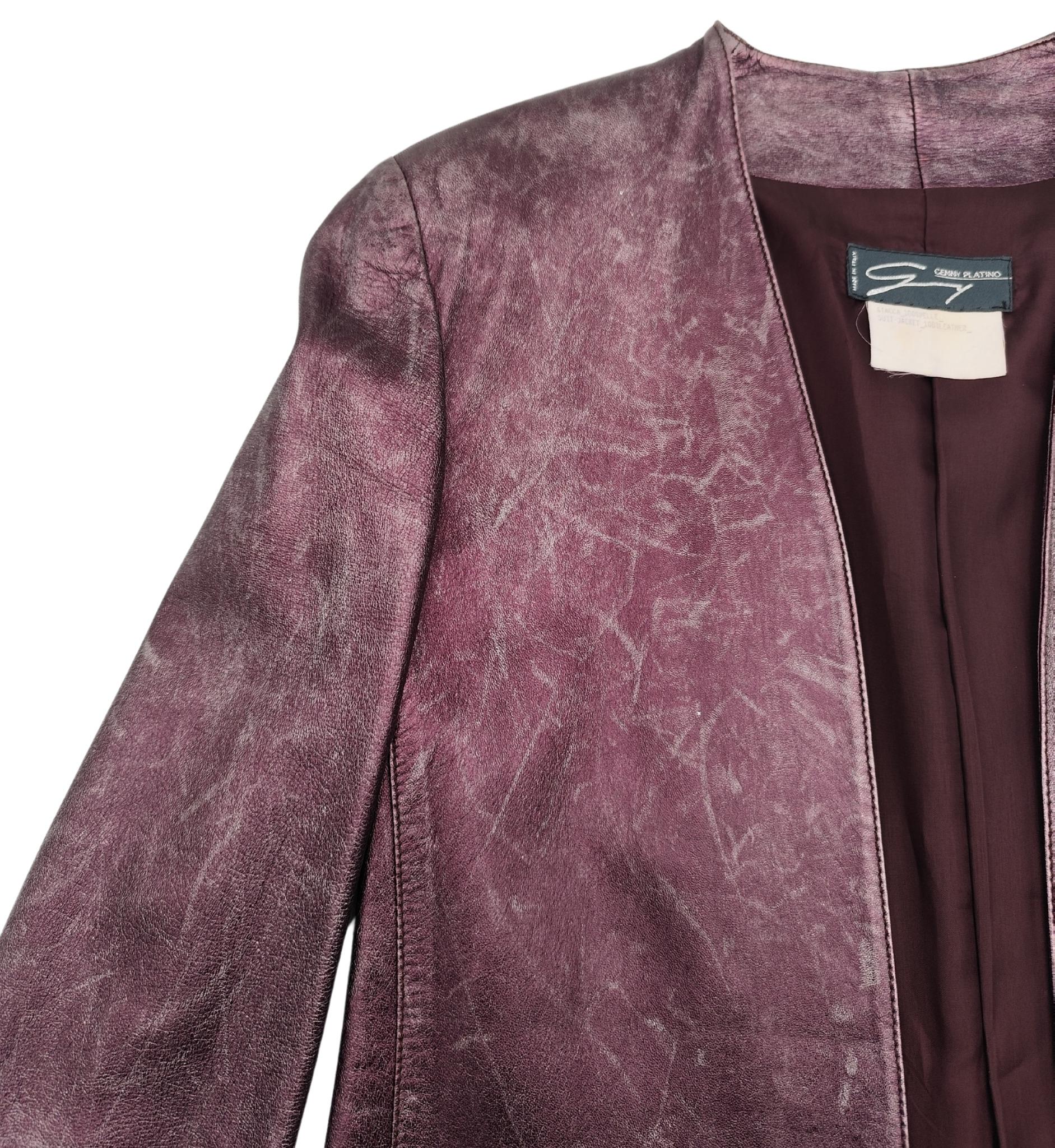 Genny Metallic lila Lederjacke und Oberteil aus Leder im Angebot 1