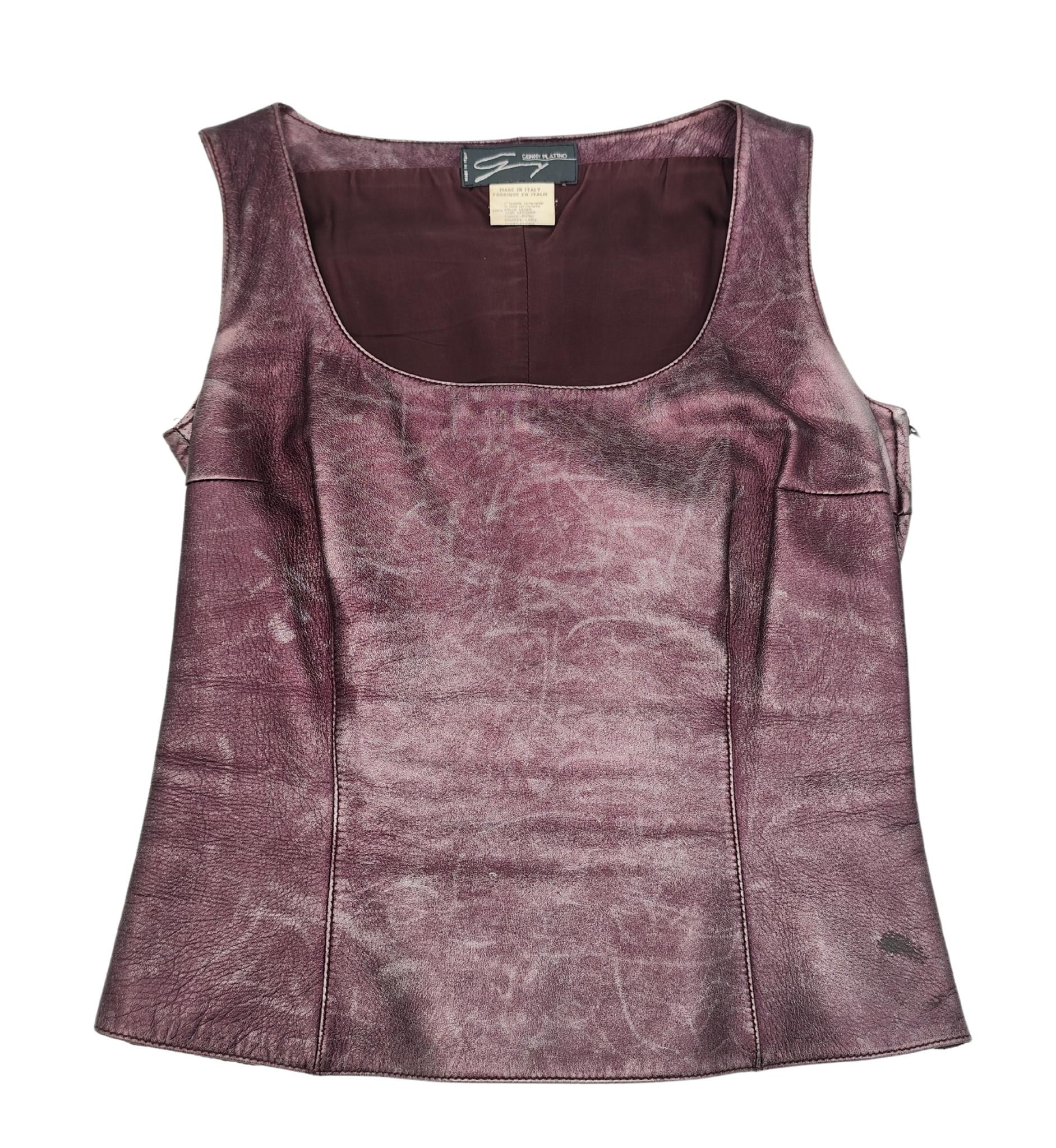 Genny Metallic lila Lederjacke und Oberteil aus Leder im Angebot 4