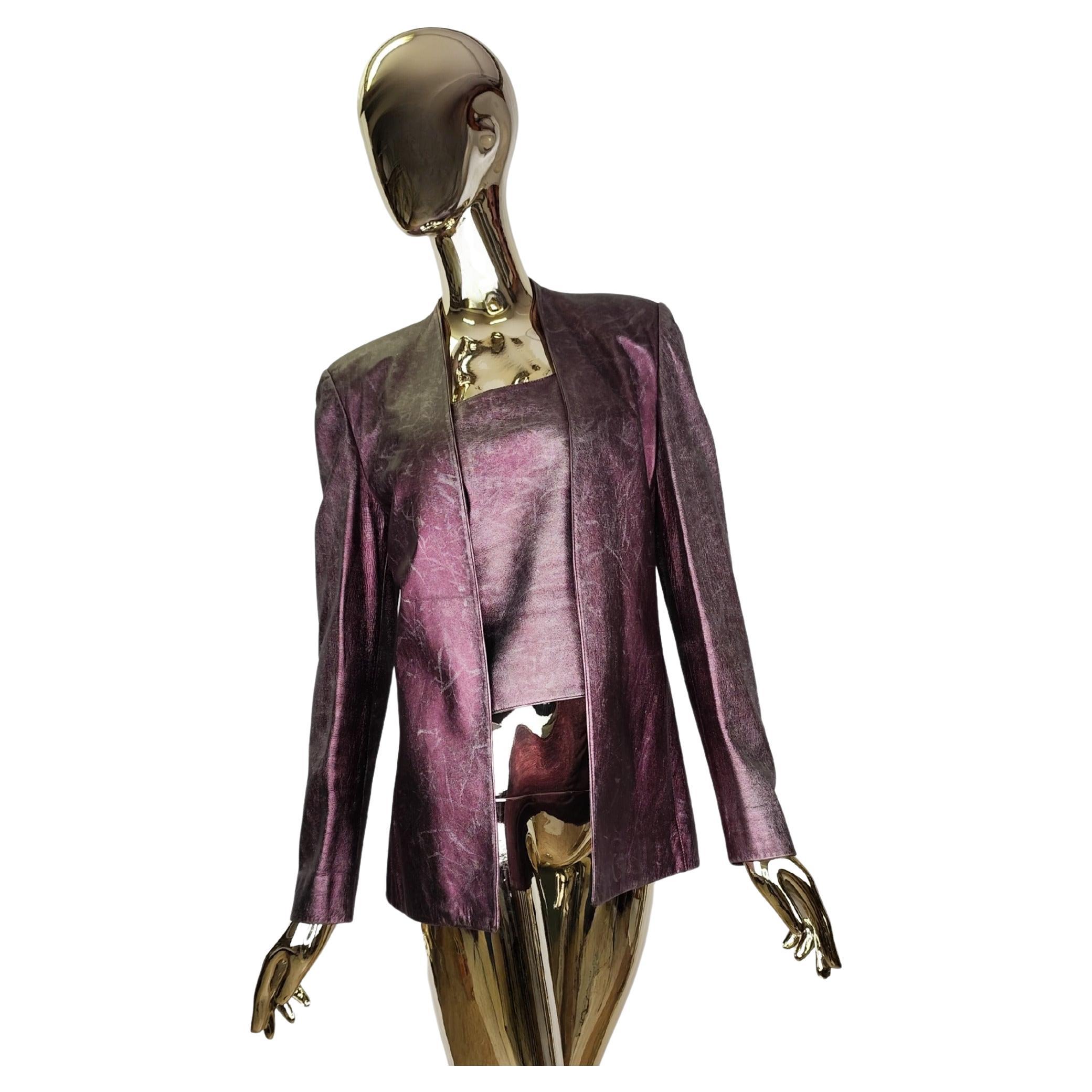 Genny Metallic lila Lederjacke und Oberteil aus Leder im Angebot