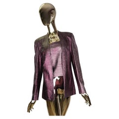 Ensemble veste et top en cuir violet métallisé Genny