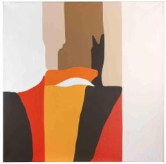 Superficie abstracta marrón y roja - Acrílico sobre lienzo por Genny Puccini - 1972