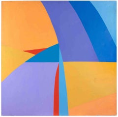 Vintage Orange Violet and Blue Surface - Acrylic on Canvas by Genny Puccini - 1975