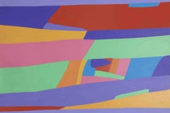 Surface abstraite violette et jaune - Acrylique sur toile de Genny Puccini - 1976