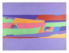 Surface abstraite violette et jaune - Acrylique sur toile de Genny Puccini - 1976