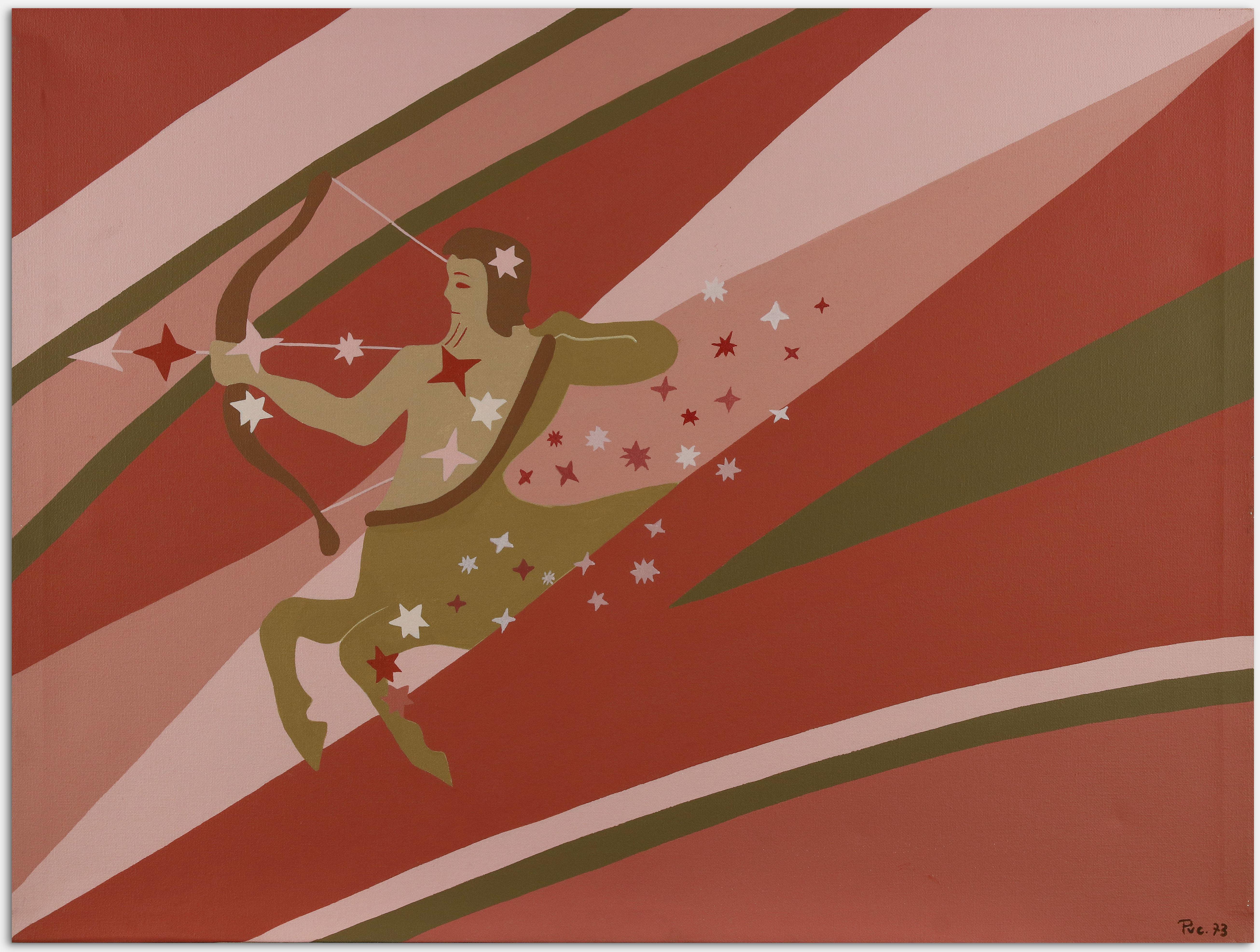 Sagittarius è un'opera d'arte contemporanea realizzata nel 1973 da Genny Puccini.

Misto acrilico colorato su tela.

Firmato a mano e datato sul margine inferiore e sul retro.