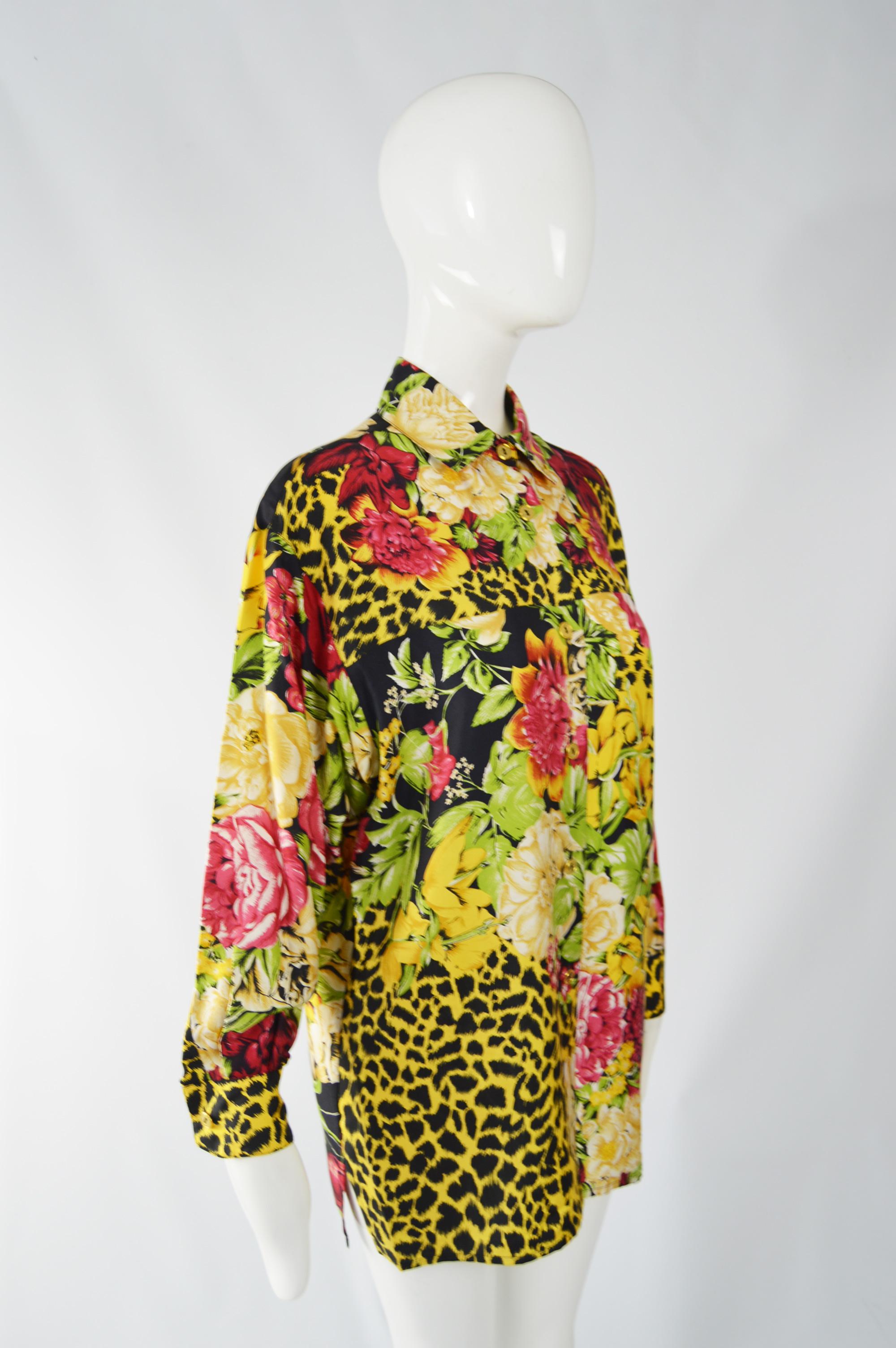 Genny Pure Silk Floral & Animal Print Blouse In Good Condition For Sale In Doncaster, South Yorkshire