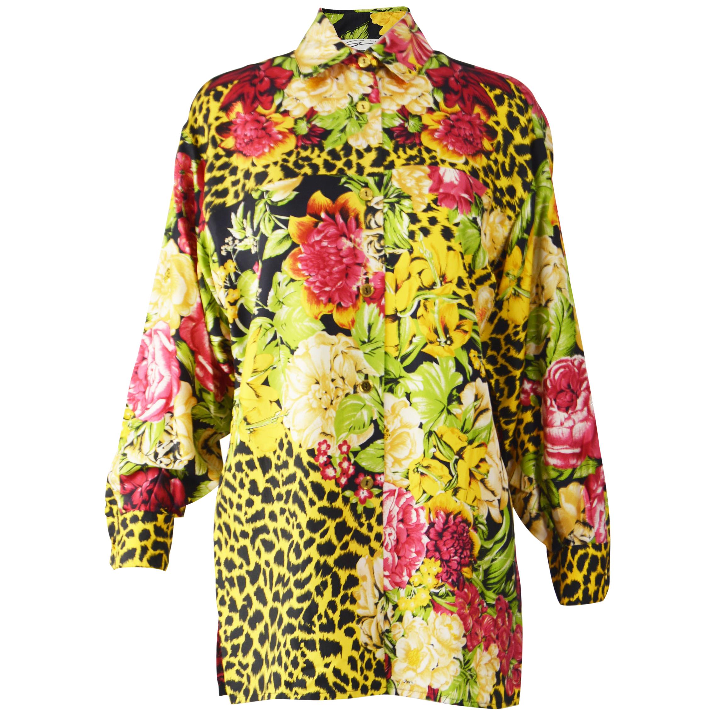 Genny Pure Silk Floral & Animal Print Blouse