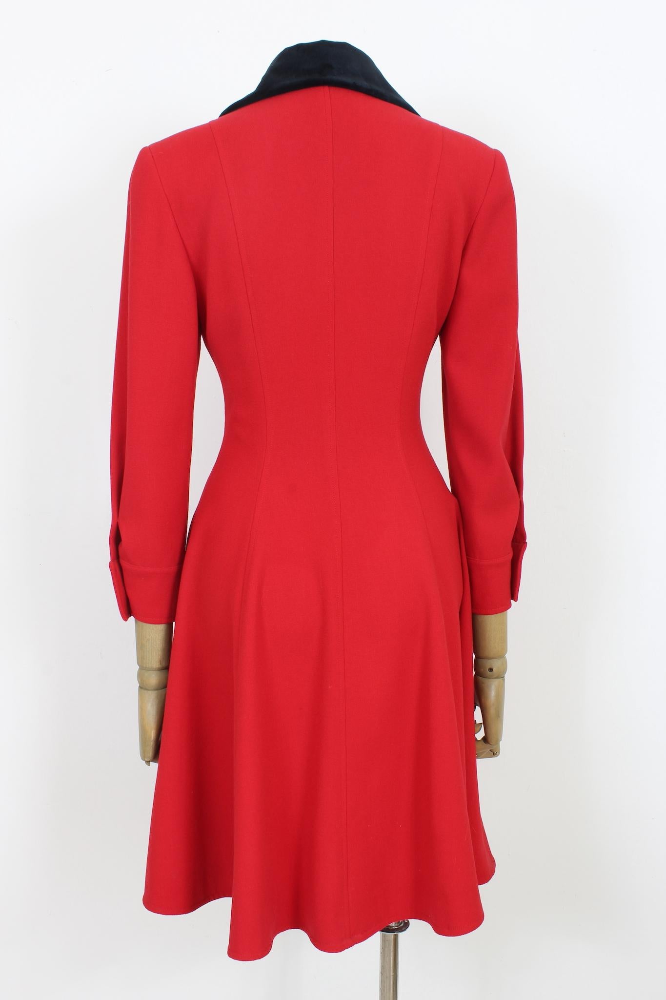 Genny Rot Wolle Vintage Classic Ausgestelltes Kleid 1990s (Red) im Angebot