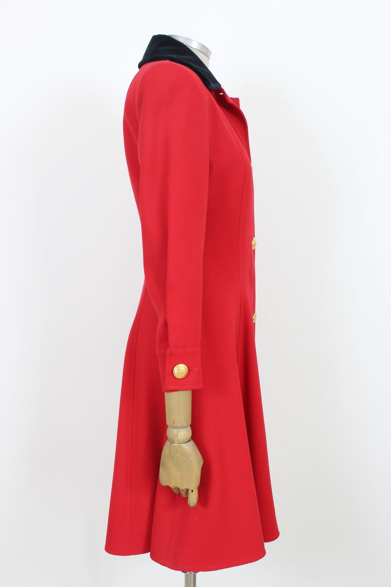 Genny Rot Wolle Vintage Classic Ausgestelltes Kleid 1990s im Zustand „Hervorragend“ im Angebot in Brindisi, Bt