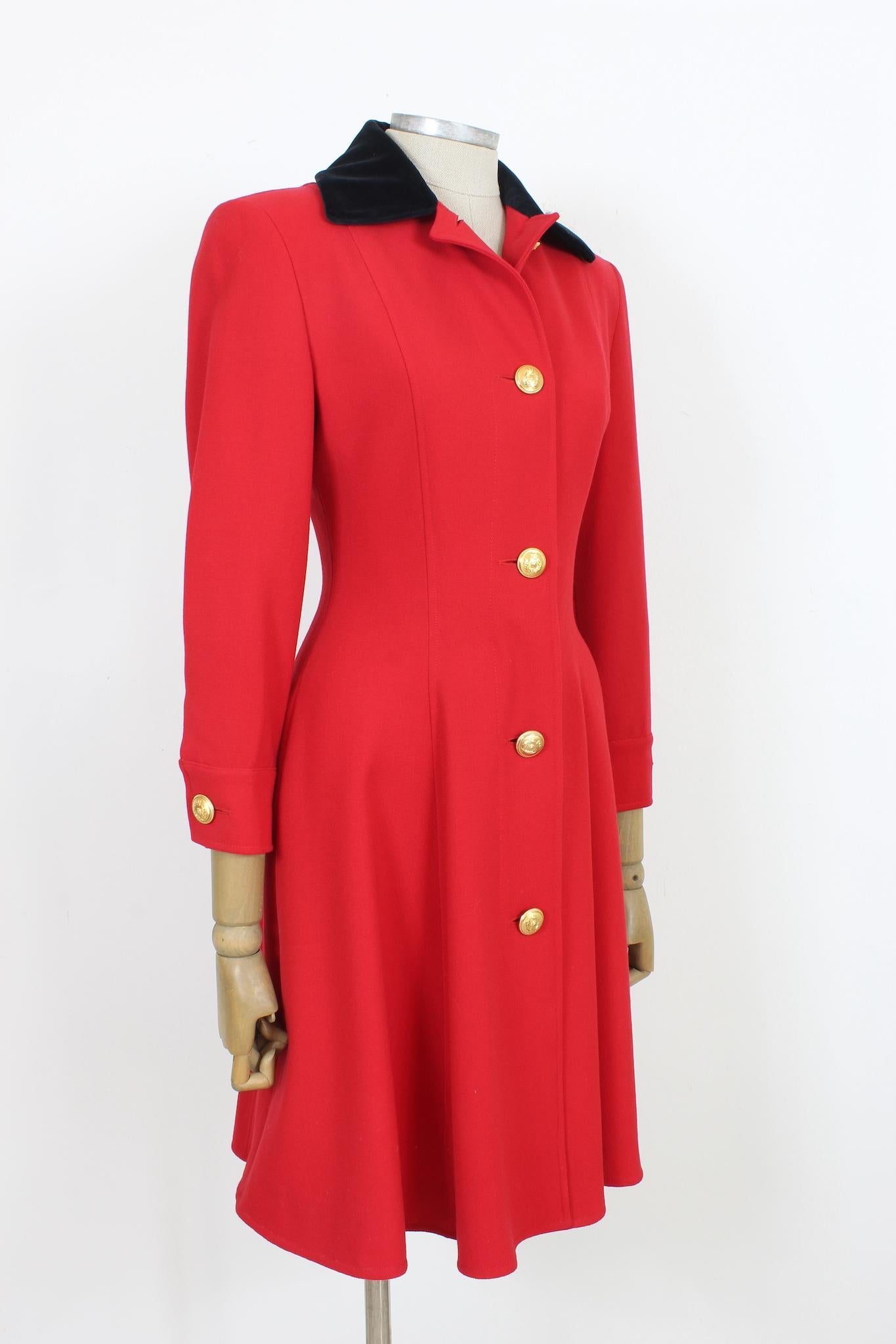 Genny Rot Wolle Vintage Classic Ausgestelltes Kleid 1990s Damen im Angebot