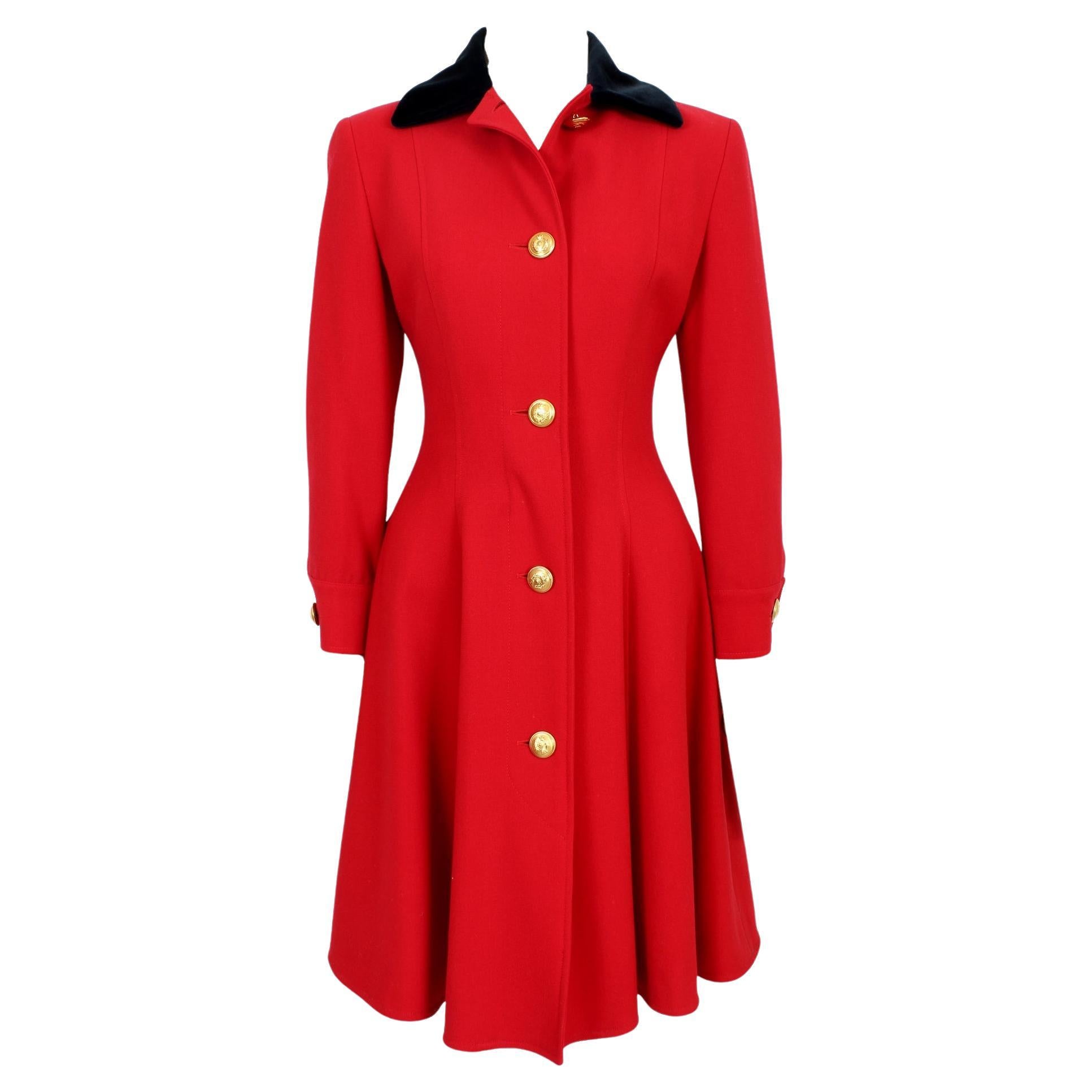 Genny Rot Wolle Vintage Classic Ausgestelltes Kleid 1990s im Angebot