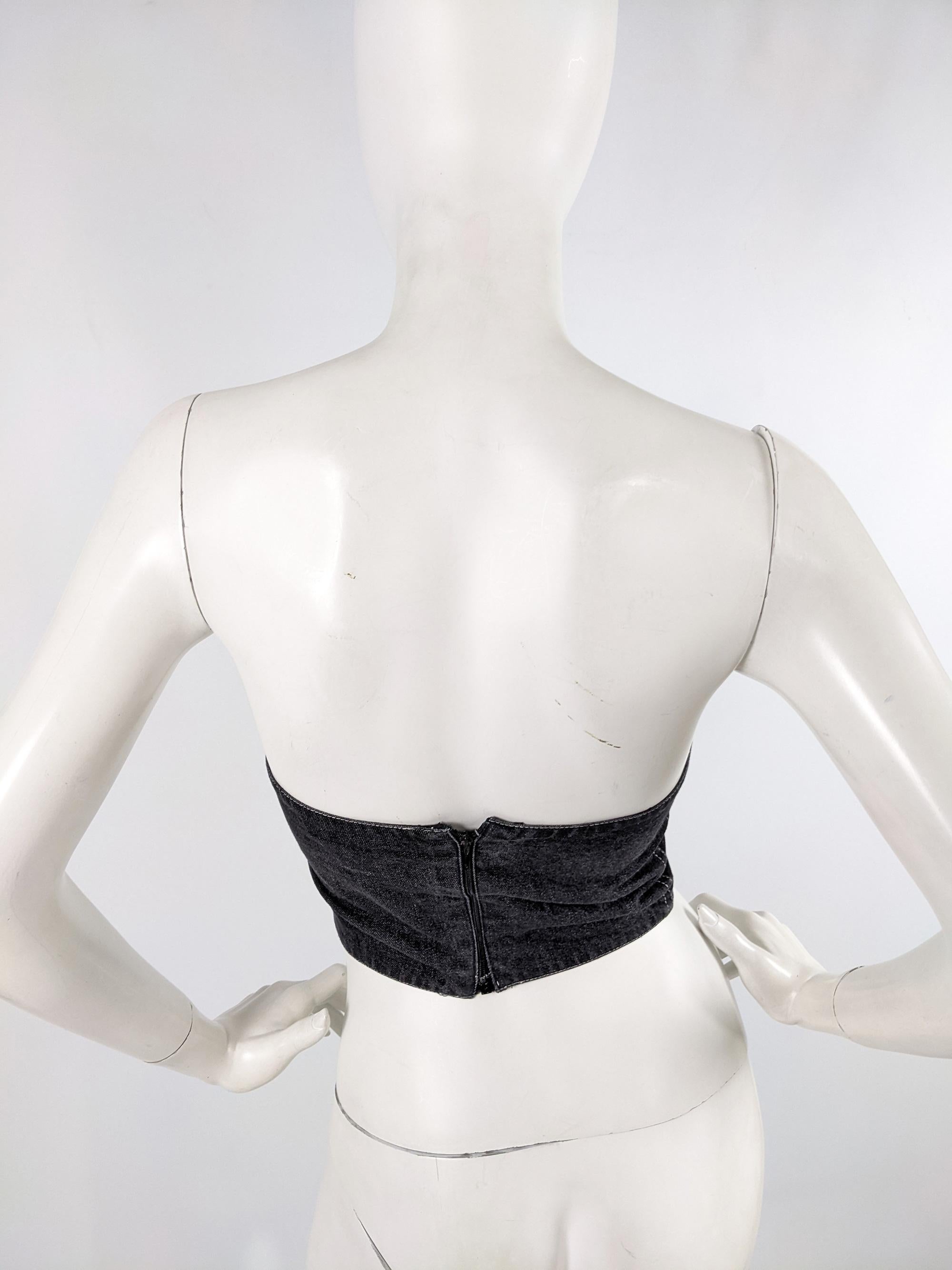 Genny Vintage 80s Black Dennim Jean Crop Top Strapless Boob Tube, 1980s In Excellent Condition In Doncaster, South Yorkshire