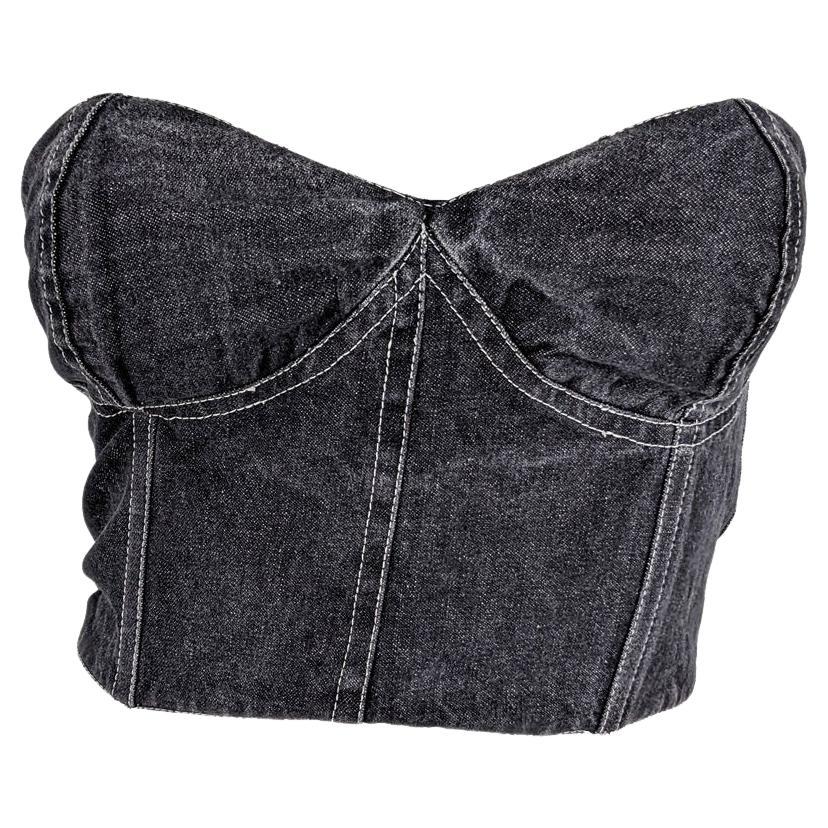 Genny Vintage 80s Black Dennim Jean Crop Top Strapless Boob Tube, 1980s