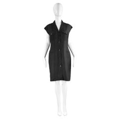 Genny Vintage 90s Italian Linen Embroidered Cut Out Back Shirt Dress, 1990s