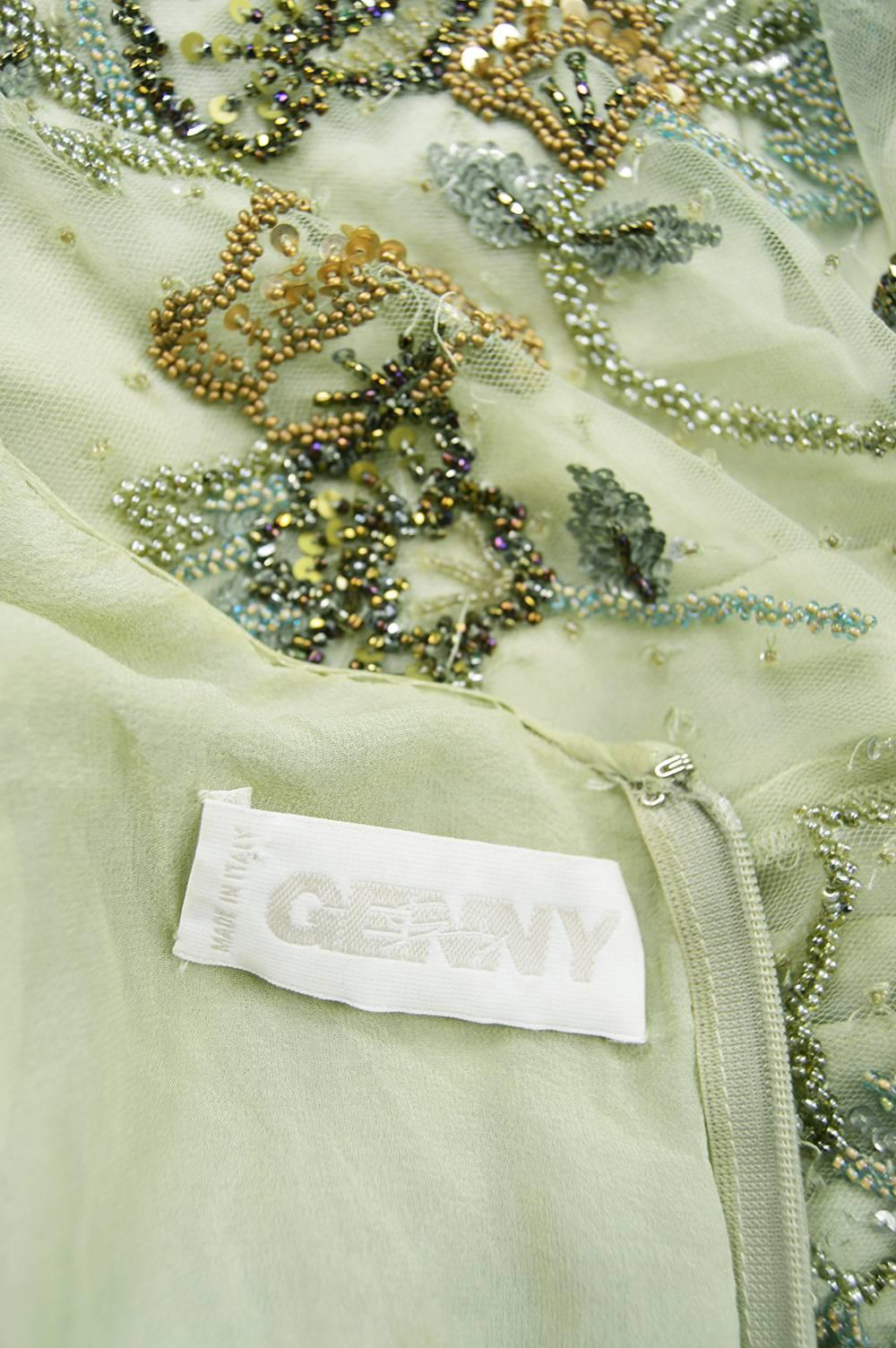 Genny Vintage Green Beaded Mesh Runway Backless Maxi Slip Dress, A / W 1998 6