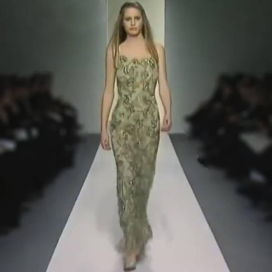 Genny Vintage Green Beaded Mesh Runway Backless Maxi Slip Dress, A / W 1998 7