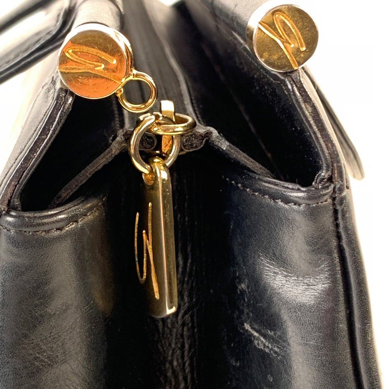 Genny Vintage Black Leather Top Handles Bag Handbag For Sale at 1stdibs