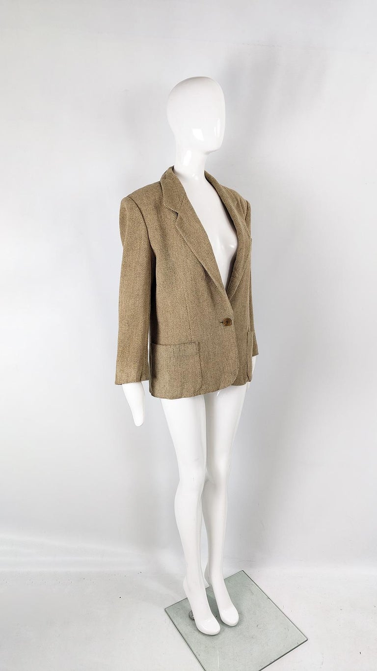 Genny Vintage Cream Wool Womens Shoulder Pads Blazer Jacket, 1980s For Sale  at 1stDibs