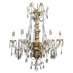 Genoa 19th Century 6-Light Giltwood and Crystal Antique Chandelier