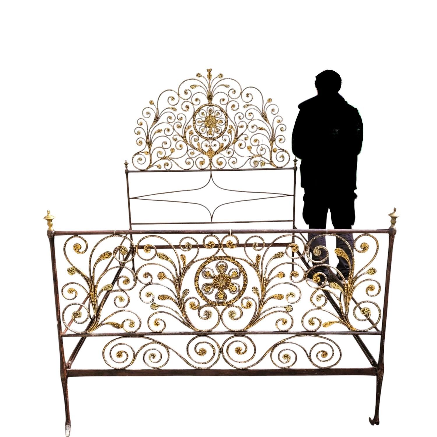 Genoese Bed In Painted Iron, Width 145cm, Early 19th Century For Sale 6