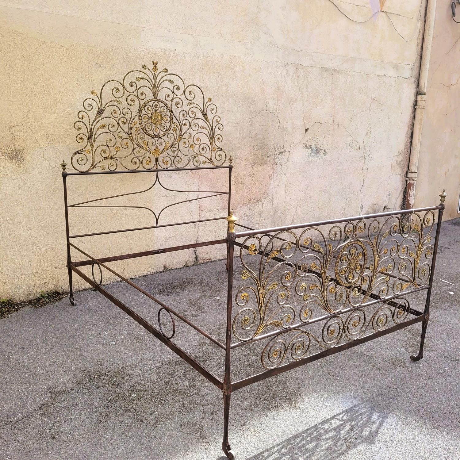Genoese Bed In Painted Iron, Width 145cm, Early 19th Century For Sale 12