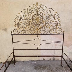 Genoese Bed In Painted Iron, Width 145cm, Early 19th Century