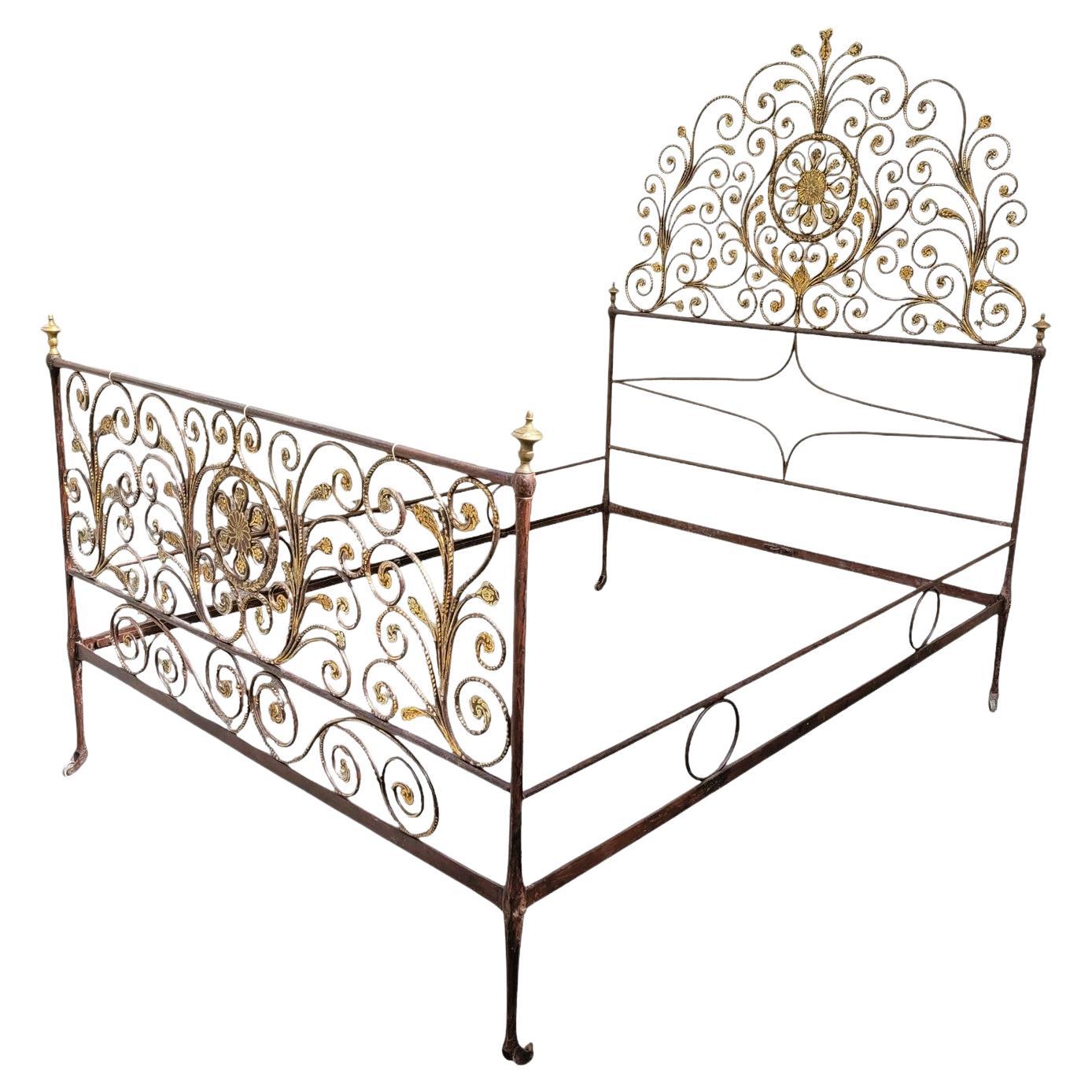 Genoese Bed In Painted Iron, Width 145cm, Early 19th Century For Sale