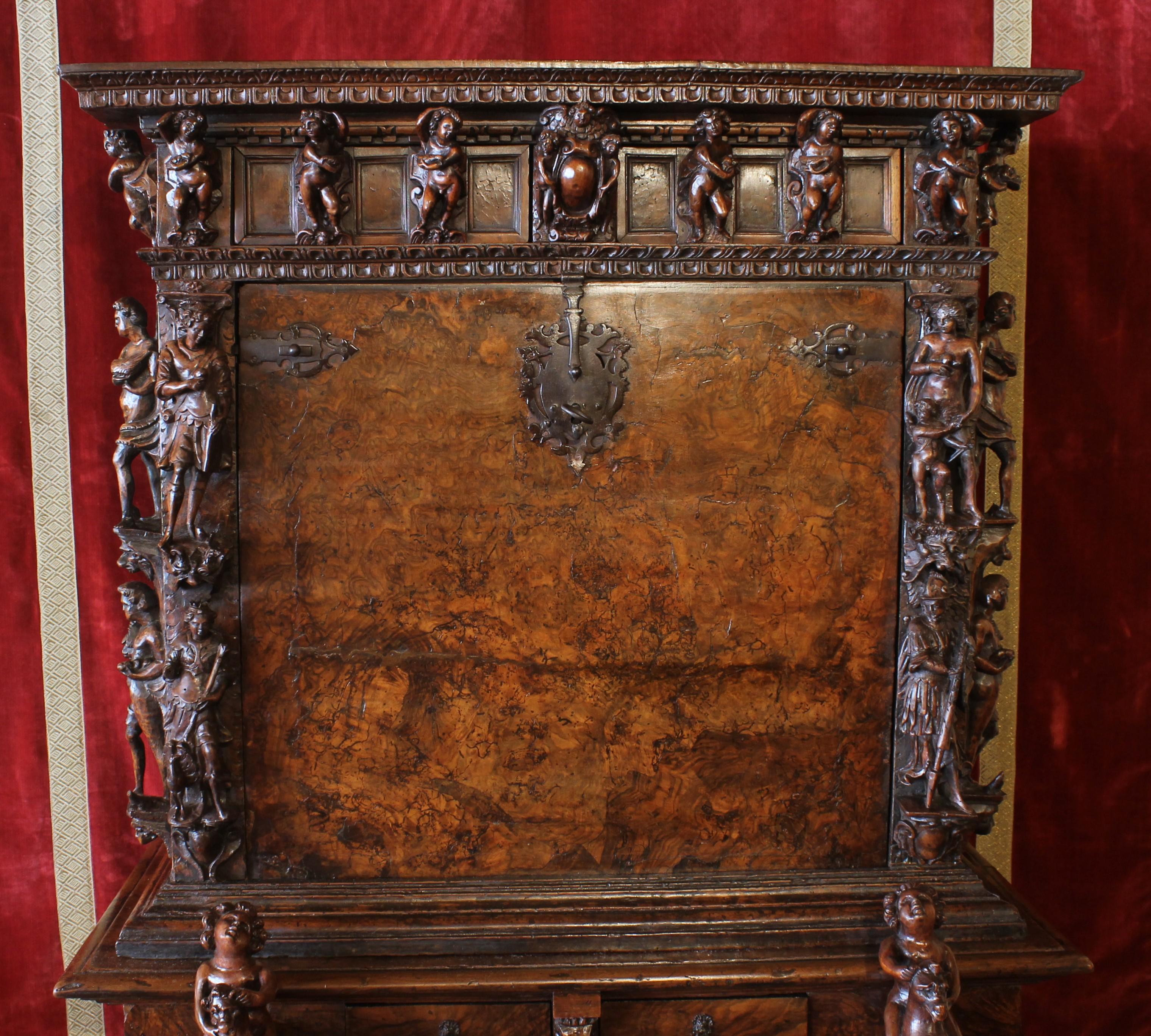Italian Genoese Cabinet Called Stipo From The Renaissance Period In Walnut - 16th Centur For Sale