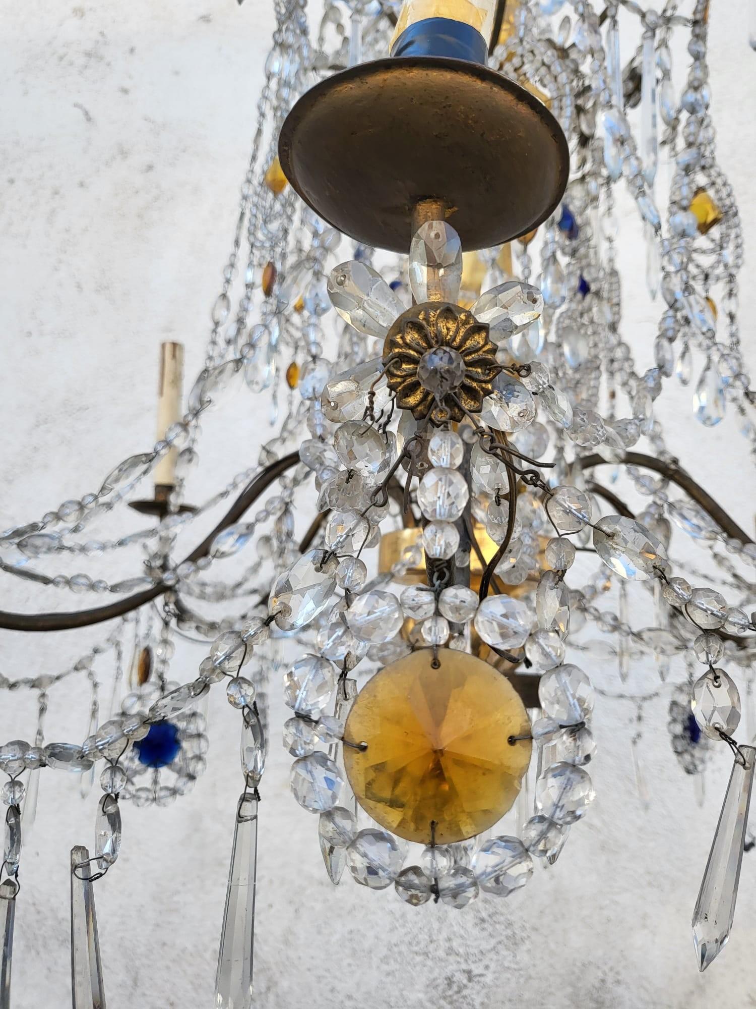 Louis XVI Lustre géorgien en bois doré et cristal, fin 18e début 19e siècle en vente