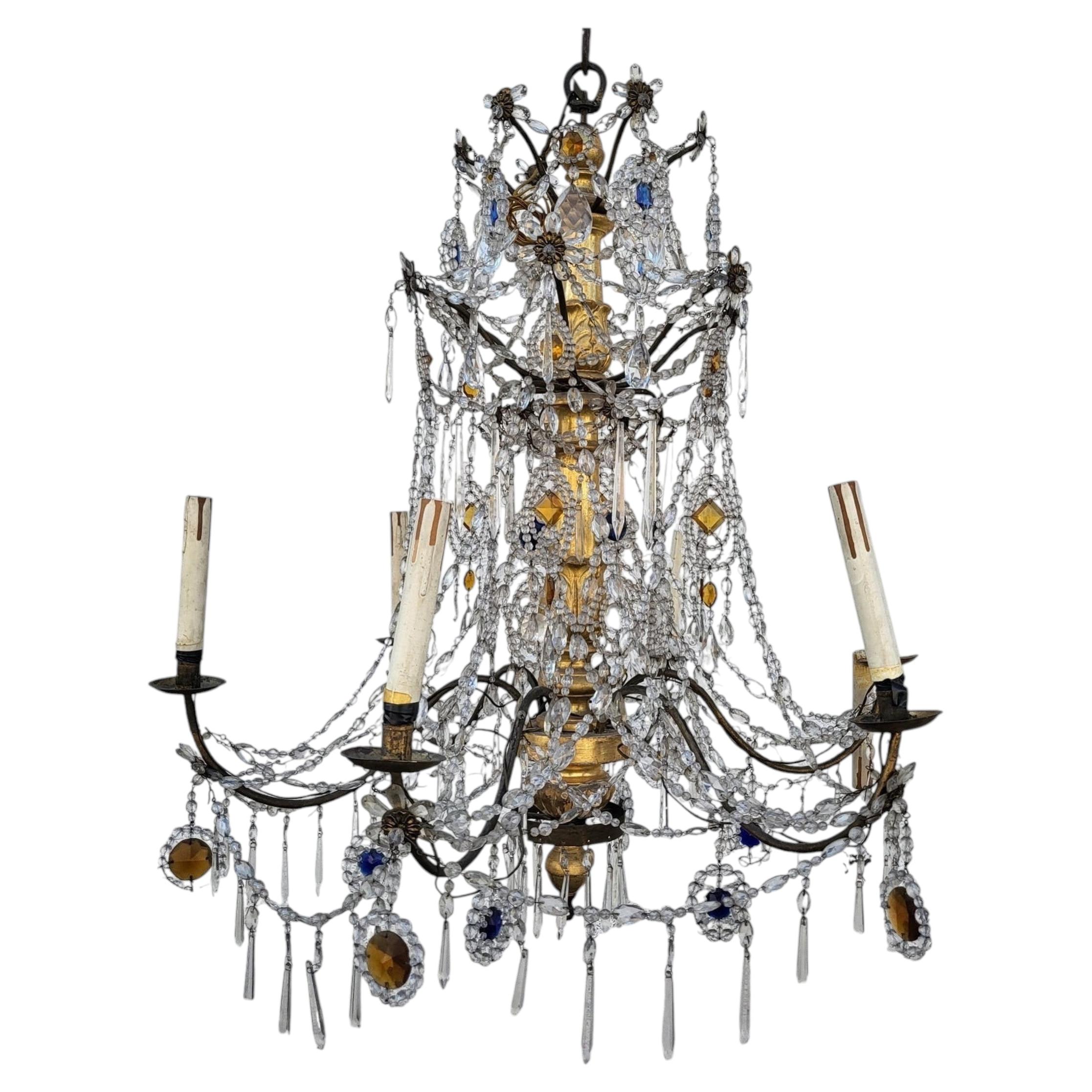 Genoese Chandelier In Gilded Wood And Crystal, Late 18th Early 19th Century