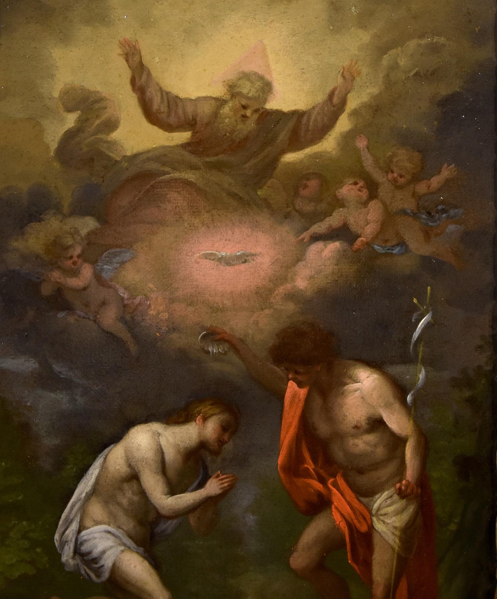 Baptism Christ God Paint Oil on canvas 17th Century Genoese School Old master 1