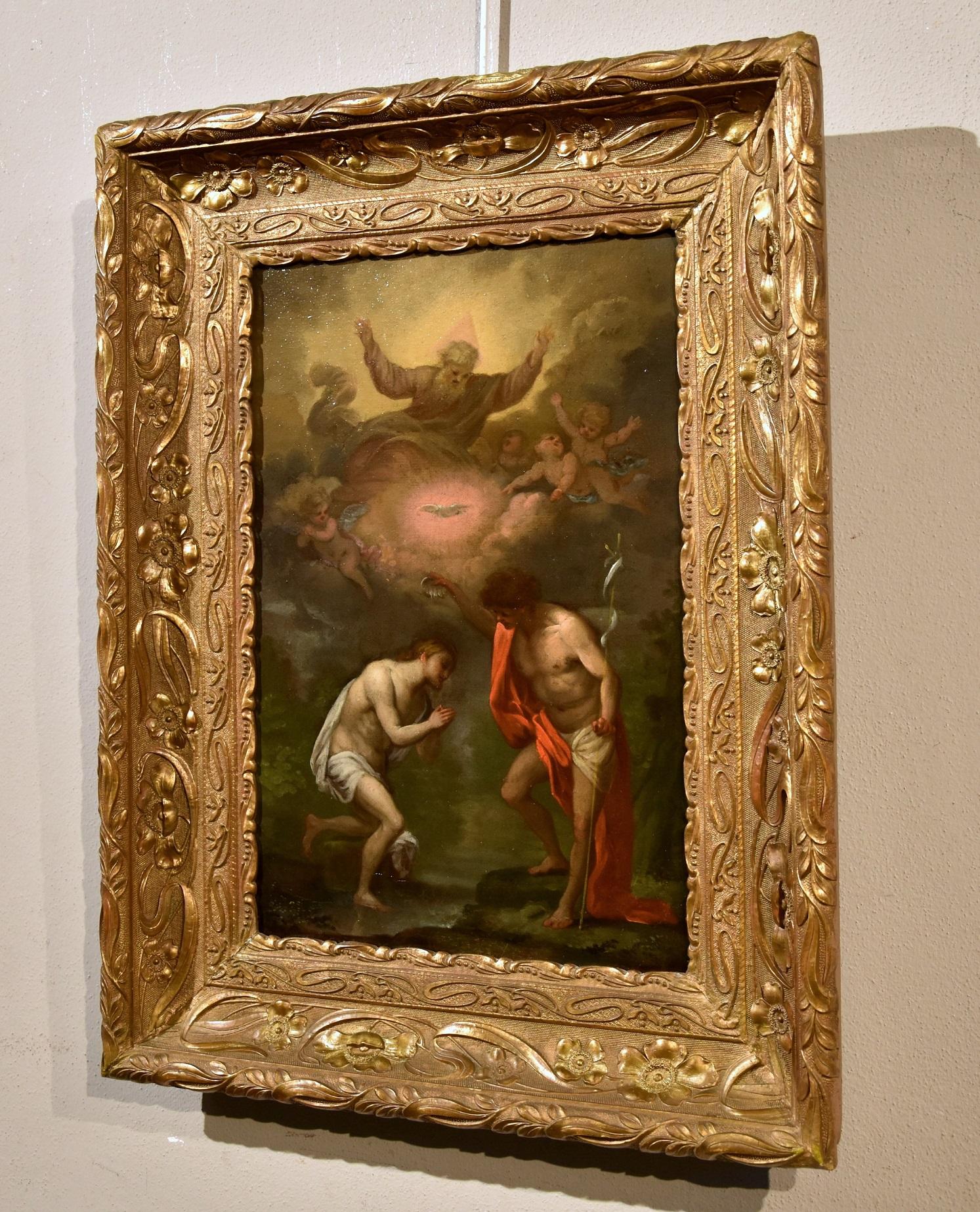 Baptism Christ God Paint Oil on canvas 17th Century Genoese School Old master 2