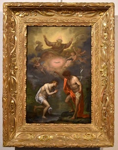 Peinture à l'huile sur toile du baptême Christ God, école géorgienne, 17ème siècle, maître ancien