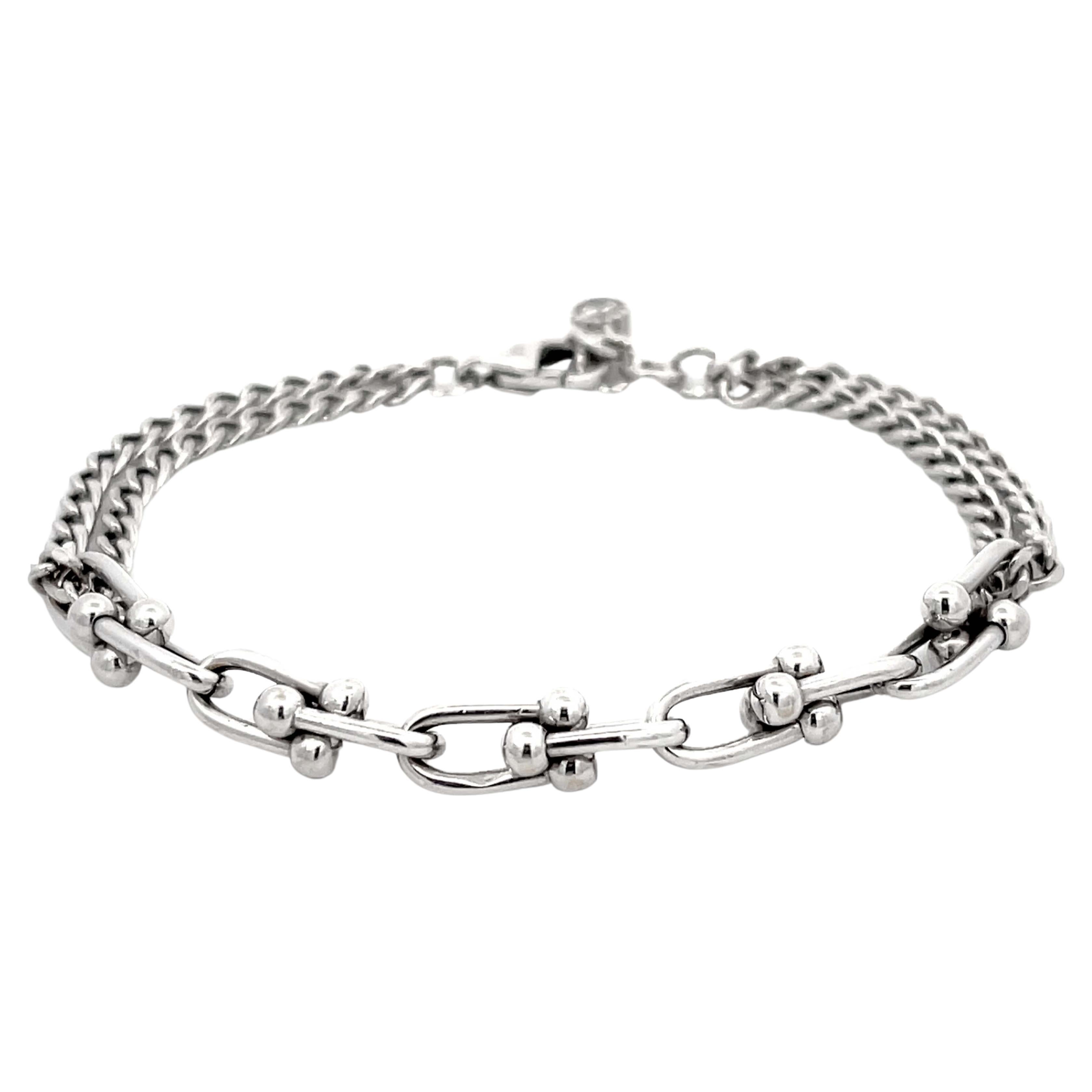 Genola Chain Link Bracelet in 14k White Gold For Sale