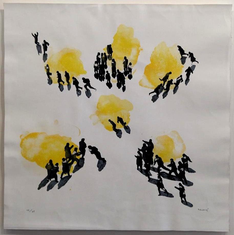 Genoves. Square  yellow  black  figures 1978  silkscreen on canvas.. 42/75 For Sale 3