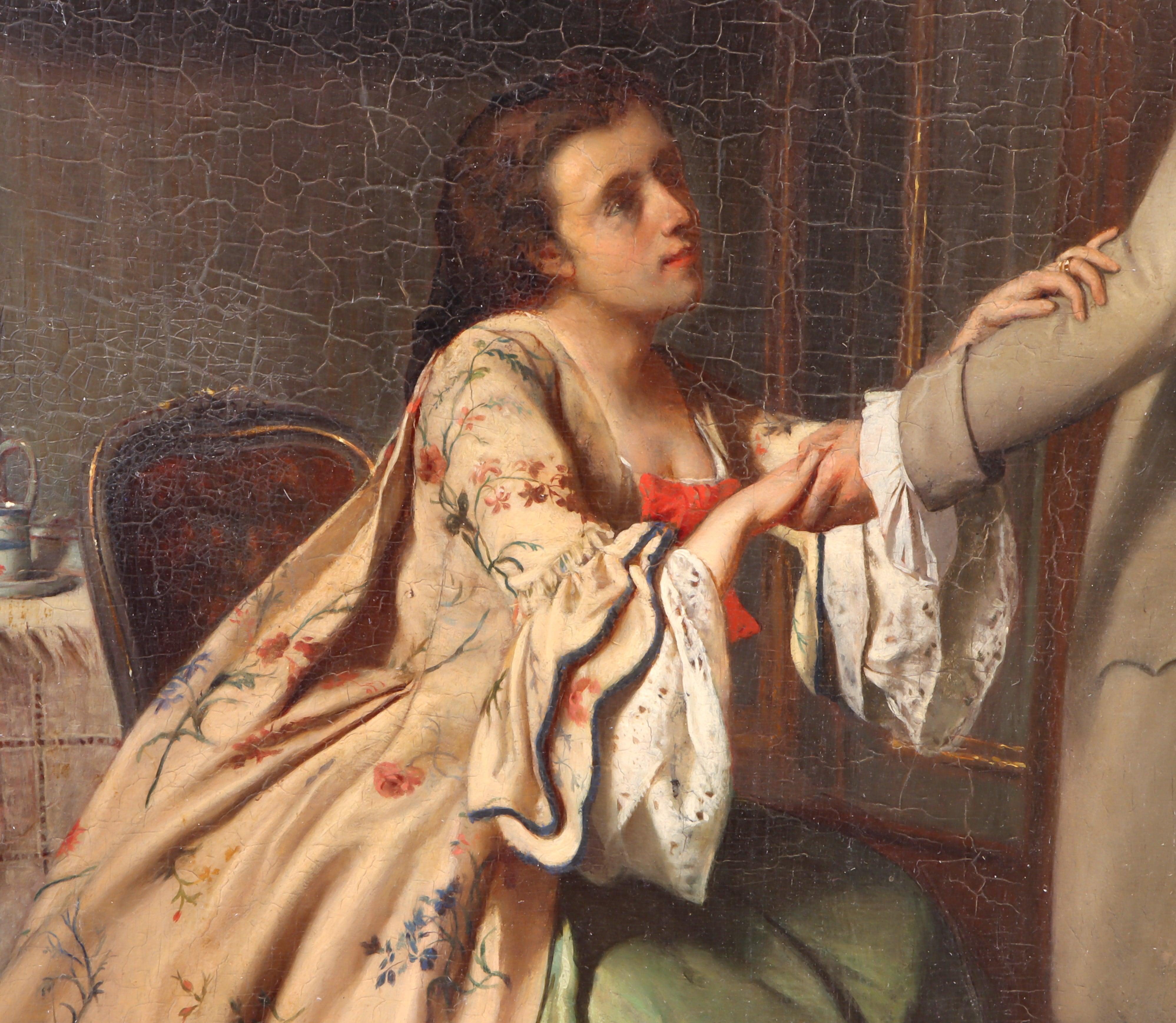 Oiled Genre Painting, Parting Lovers French, 19th Century Oil on Canvas