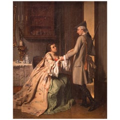 Genre Painting, Parting Lovers French, 19th Century Oil on Canvas