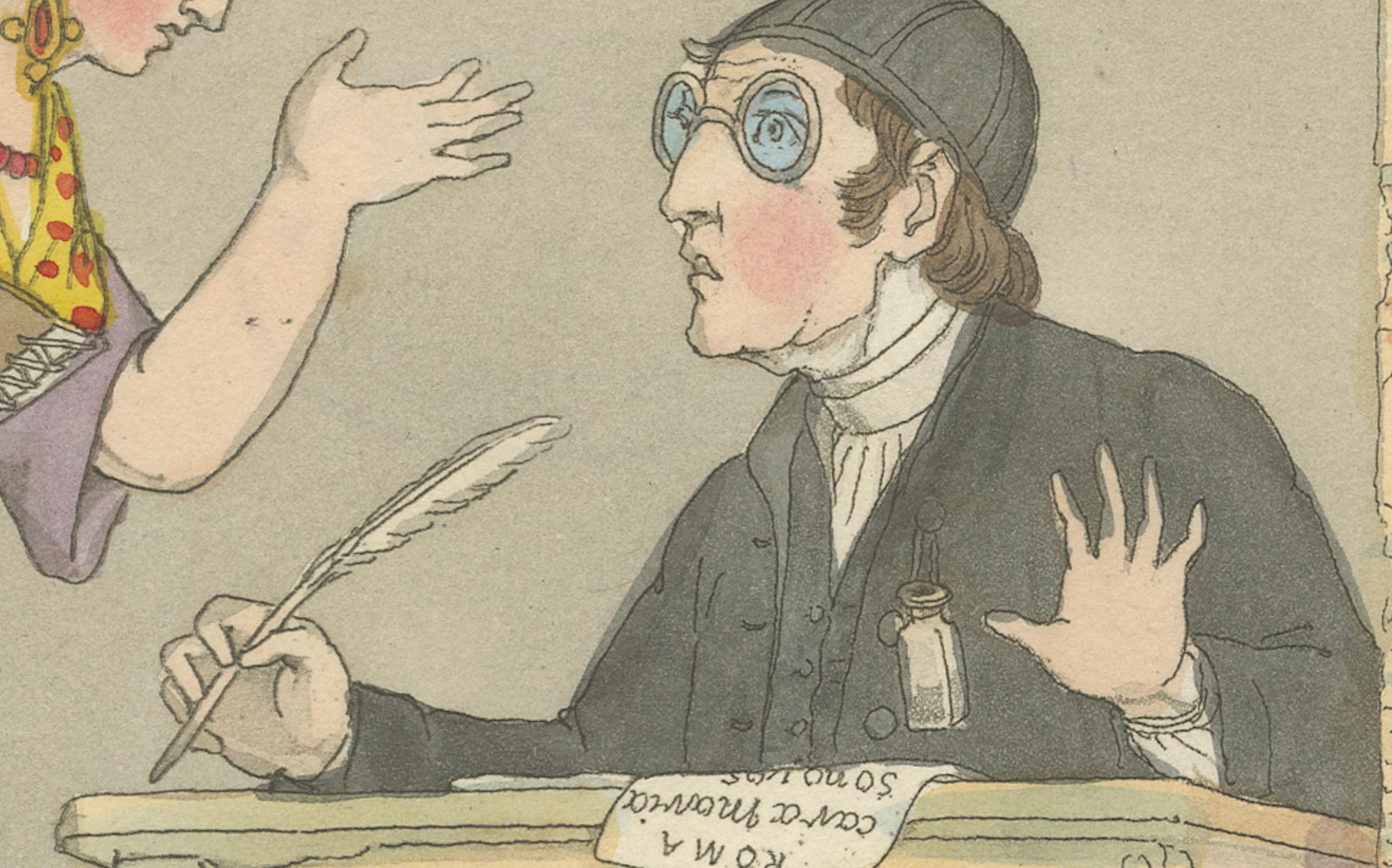 Genre-Szene Druck: Ein Briefschreiber in Rom, 1820er Jahre Handkolorierter Kupferstich im Angebot 1