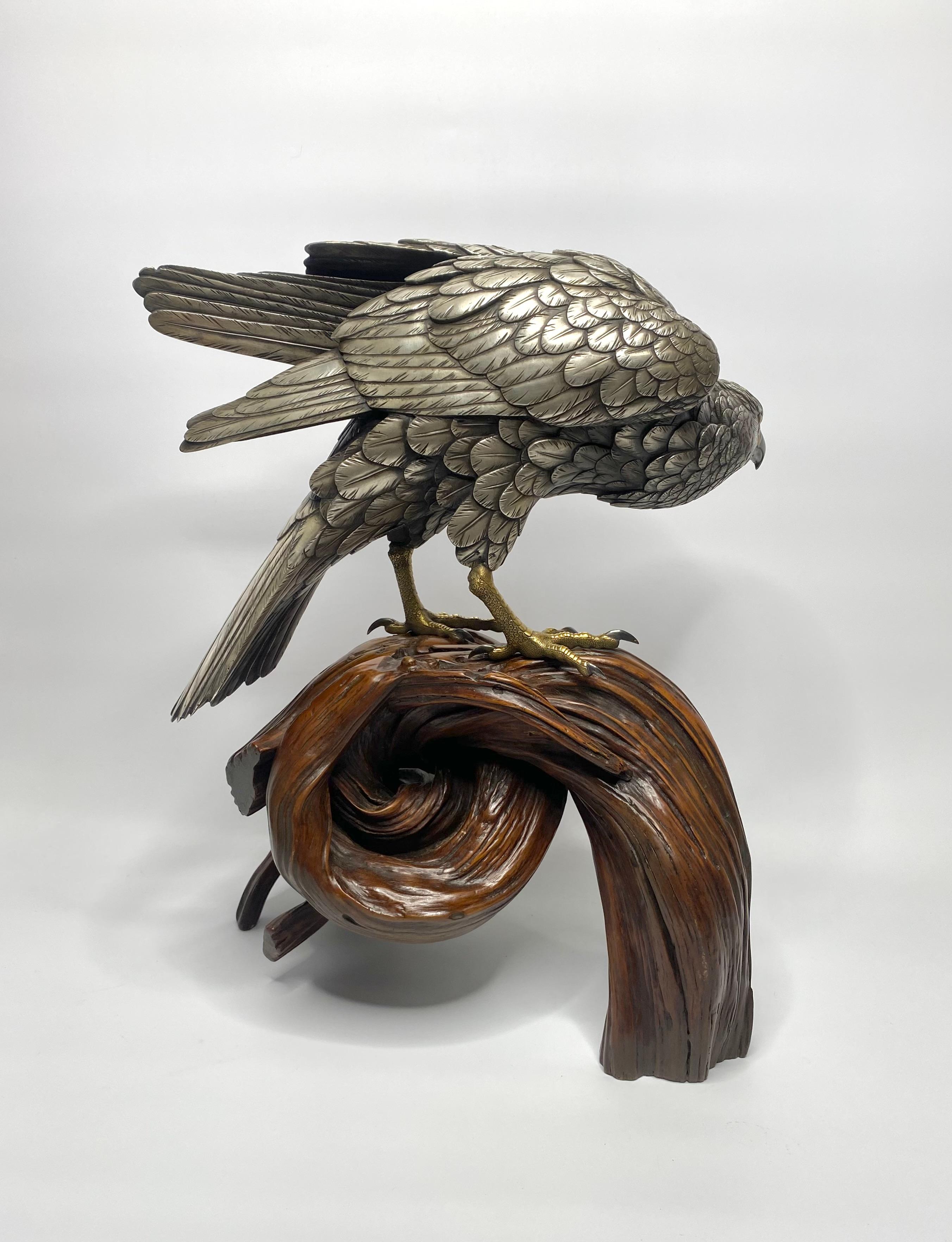 Genryusai Seiya Silvered Bronze Sea Eagle Okimono, Japan, Meiji Period 5