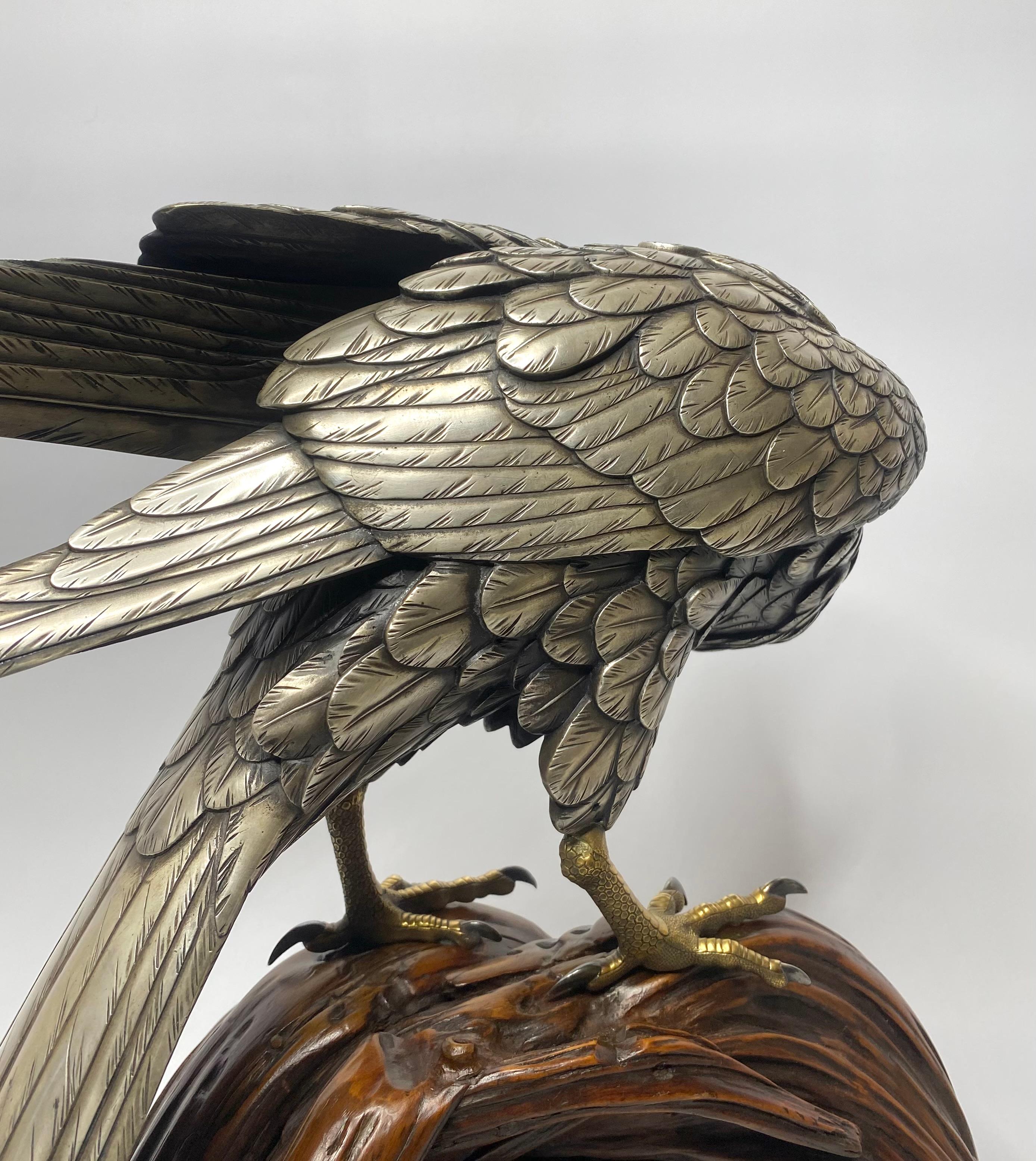 Genryusai Seiya Silvered Bronze Sea Eagle Okimono, Japan, Meiji Period 6