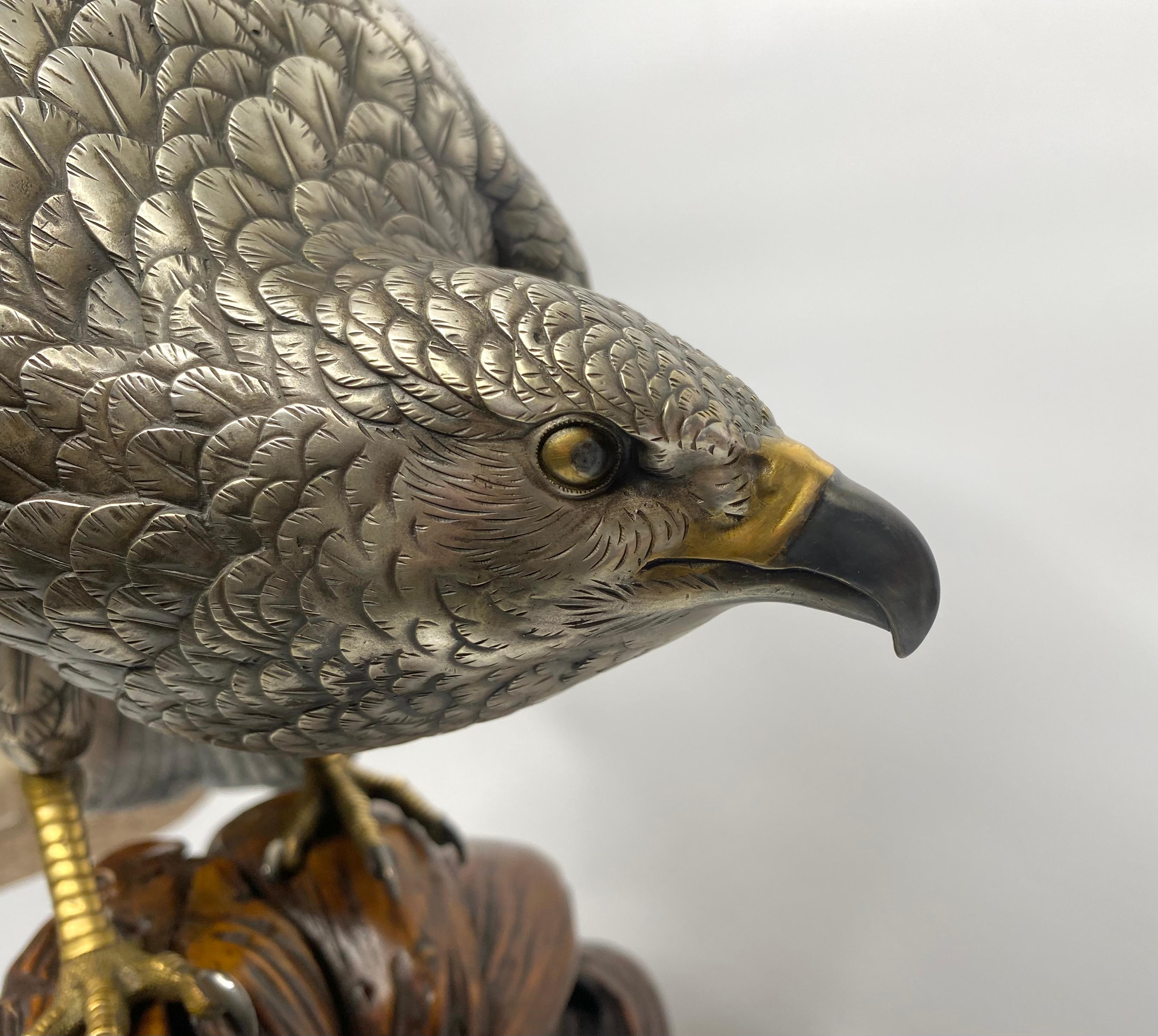 Genryusai Seiya Silvered Bronze Sea Eagle Okimono, Japan, Meiji Period 8