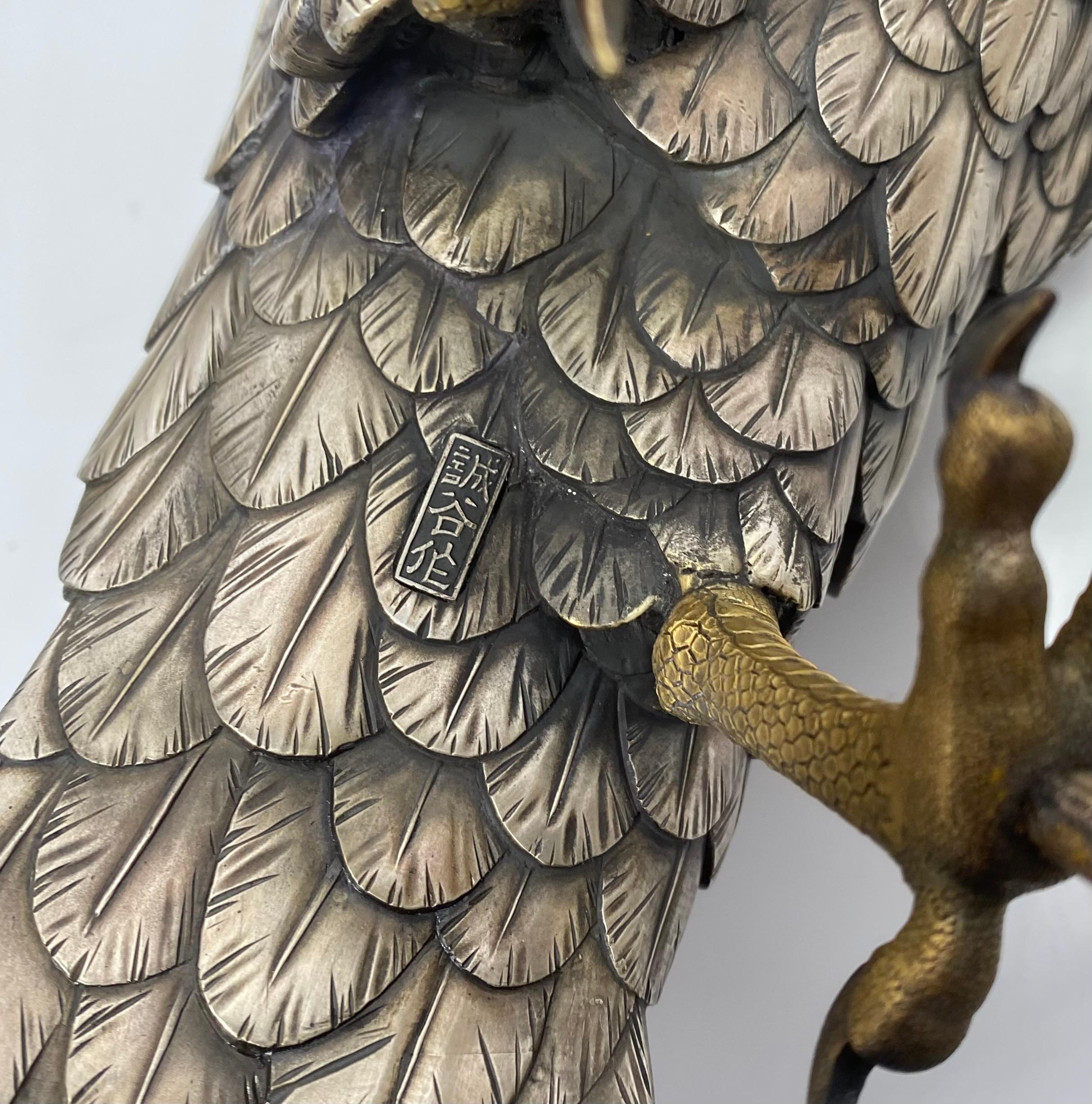 Genryusai Seiya Silvered Bronze Sea Eagle Okimono, Japan, Meiji Period 9