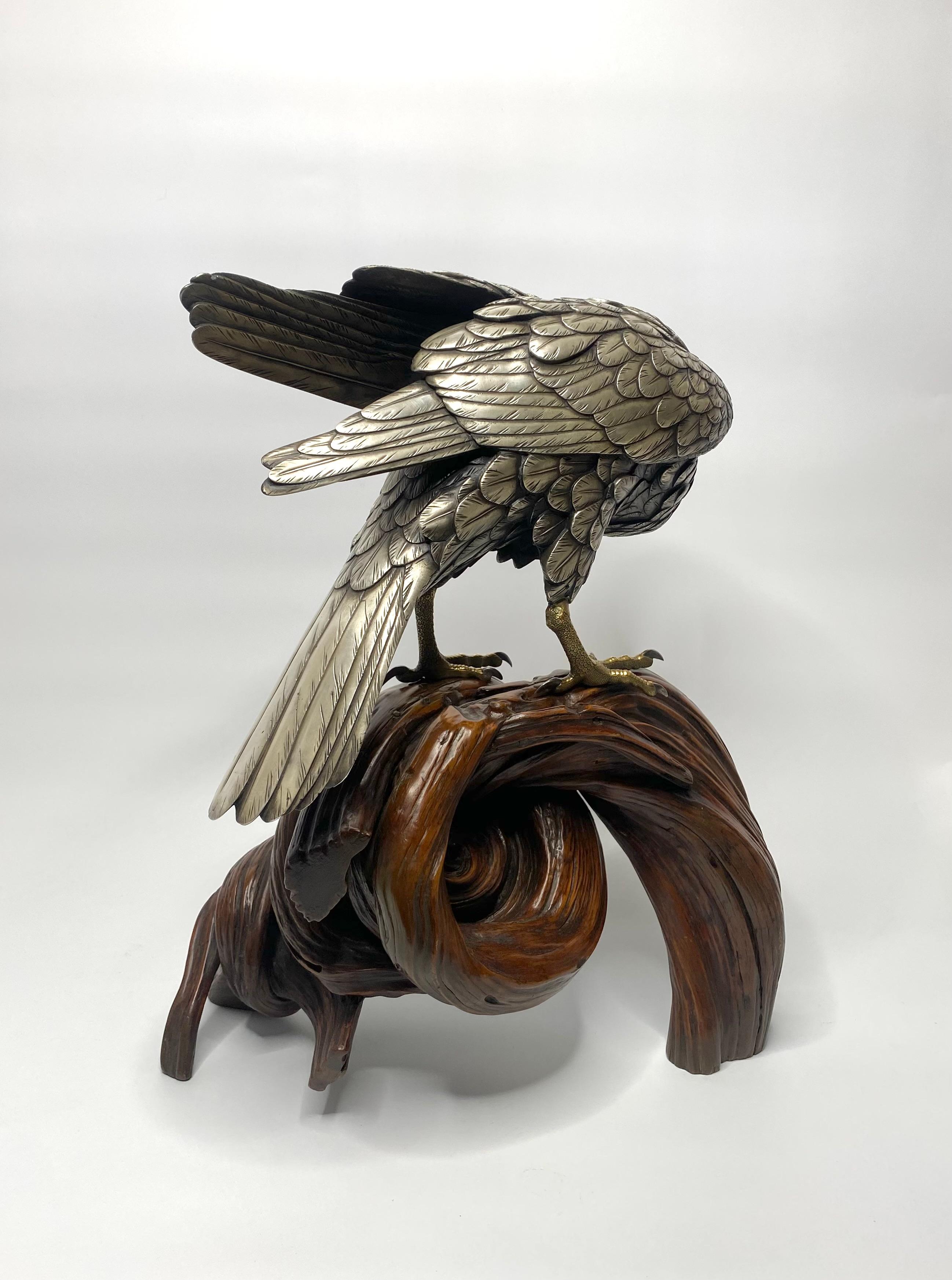 Genryusai Seiya Silvered Bronze Sea Eagle Okimono, Japan, Meiji Period 1